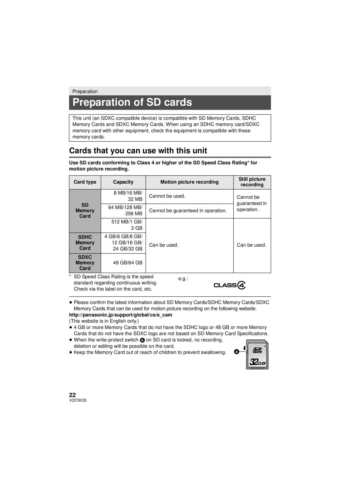 Panasonic HDC-SD800P owner manual Preparation of SD cards, Cards that you can use with this unit, Sdhc, Sdxc 