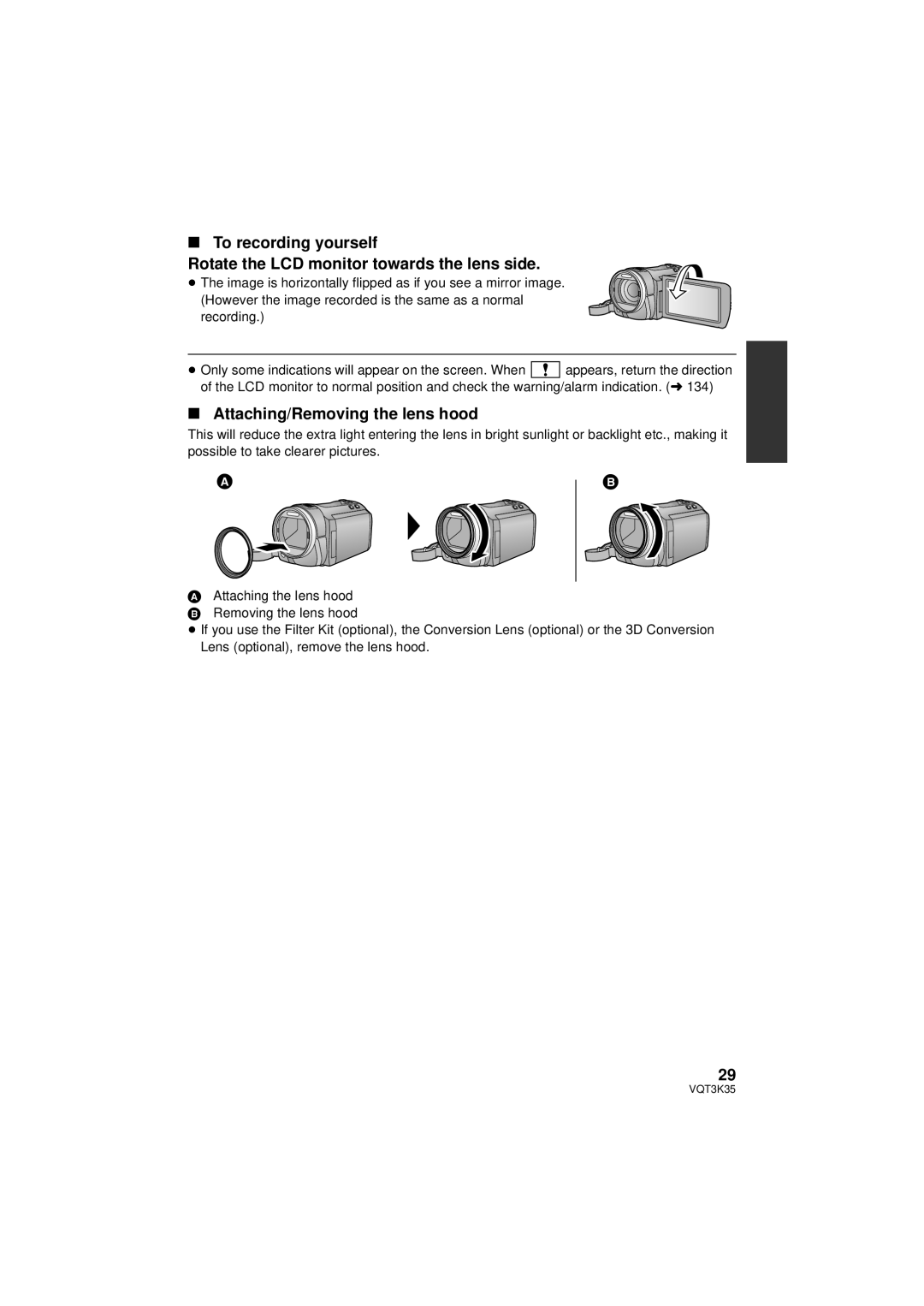 Panasonic HDC-SD800P owner manual Attaching/Removing the lens hood 