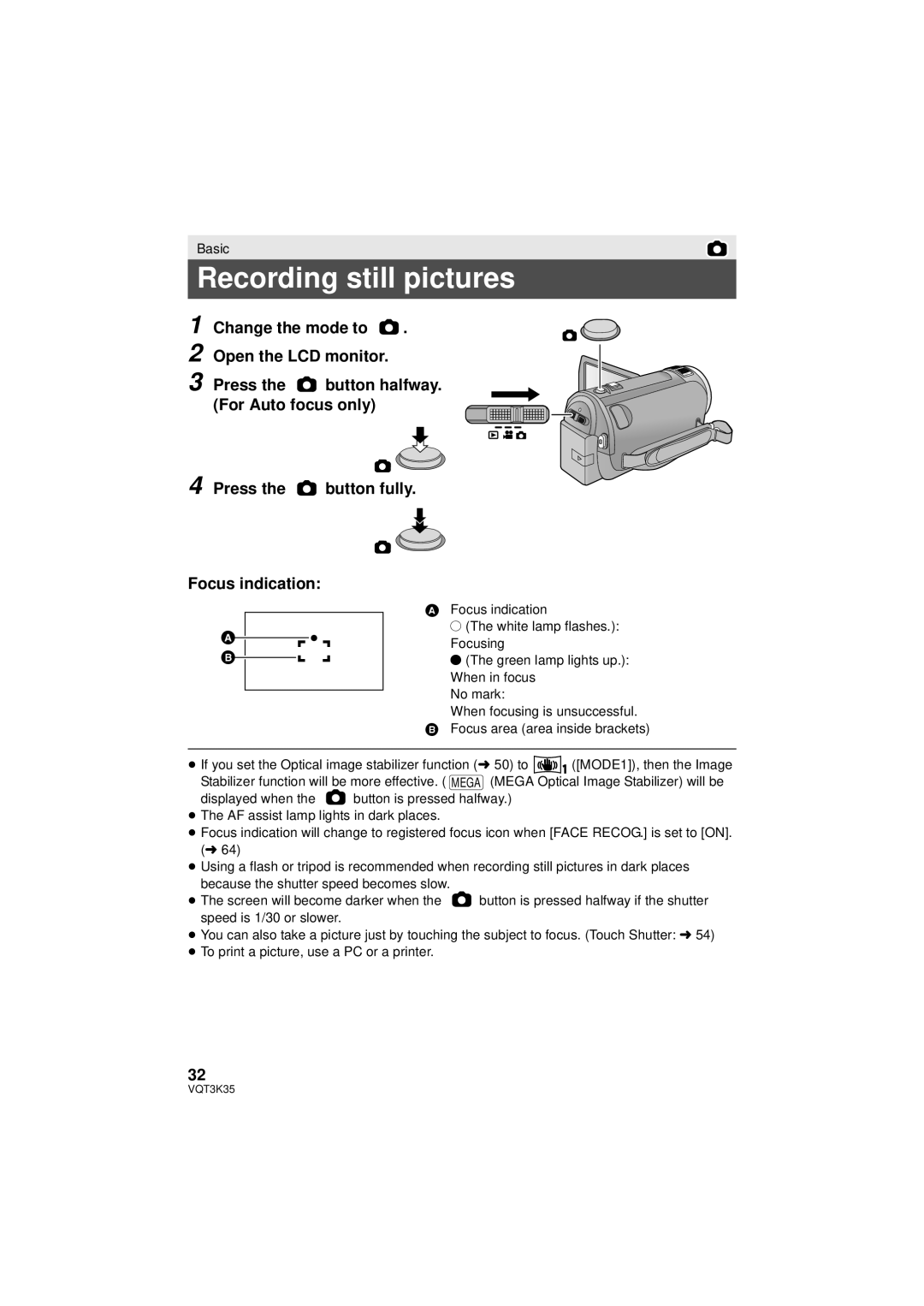 Panasonic HDC-SD800P owner manual Recording still pictures 