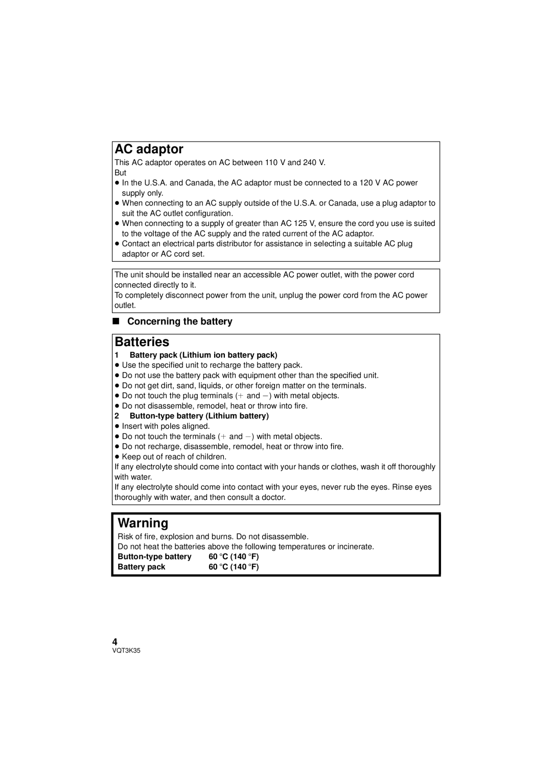 Panasonic HDC-SD800P owner manual AC adaptor, Batteries, Concerning the battery 