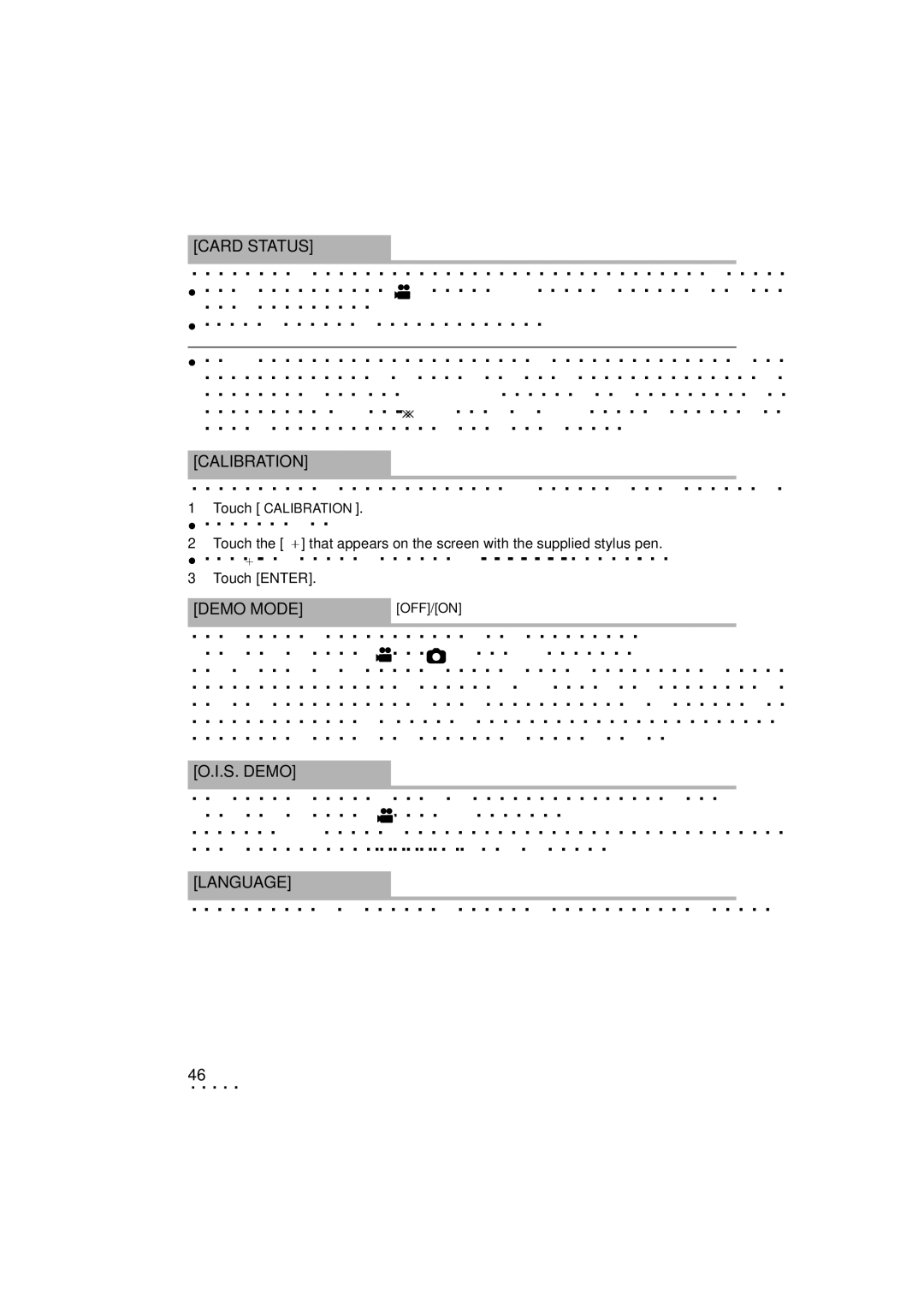 Panasonic HDC-SD800P owner manual Card Status, Calibration, Demo Mode, S. Demo, Language 