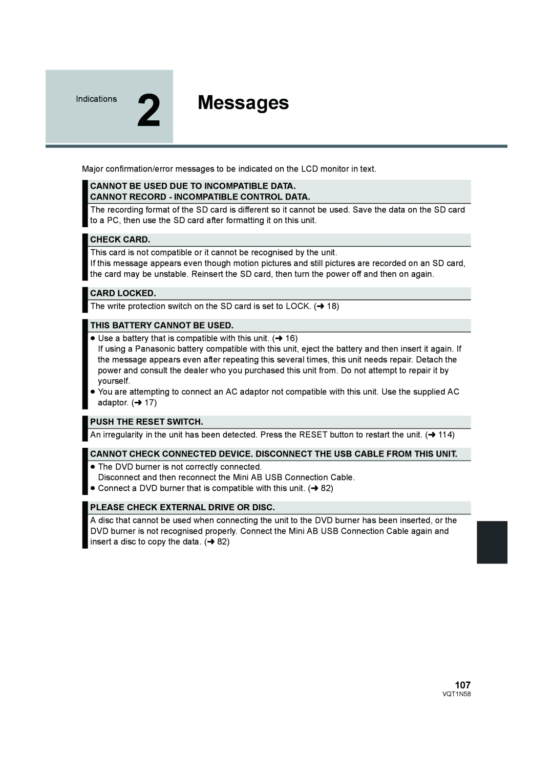 Panasonic HDC-SD9D operating instructions 107 