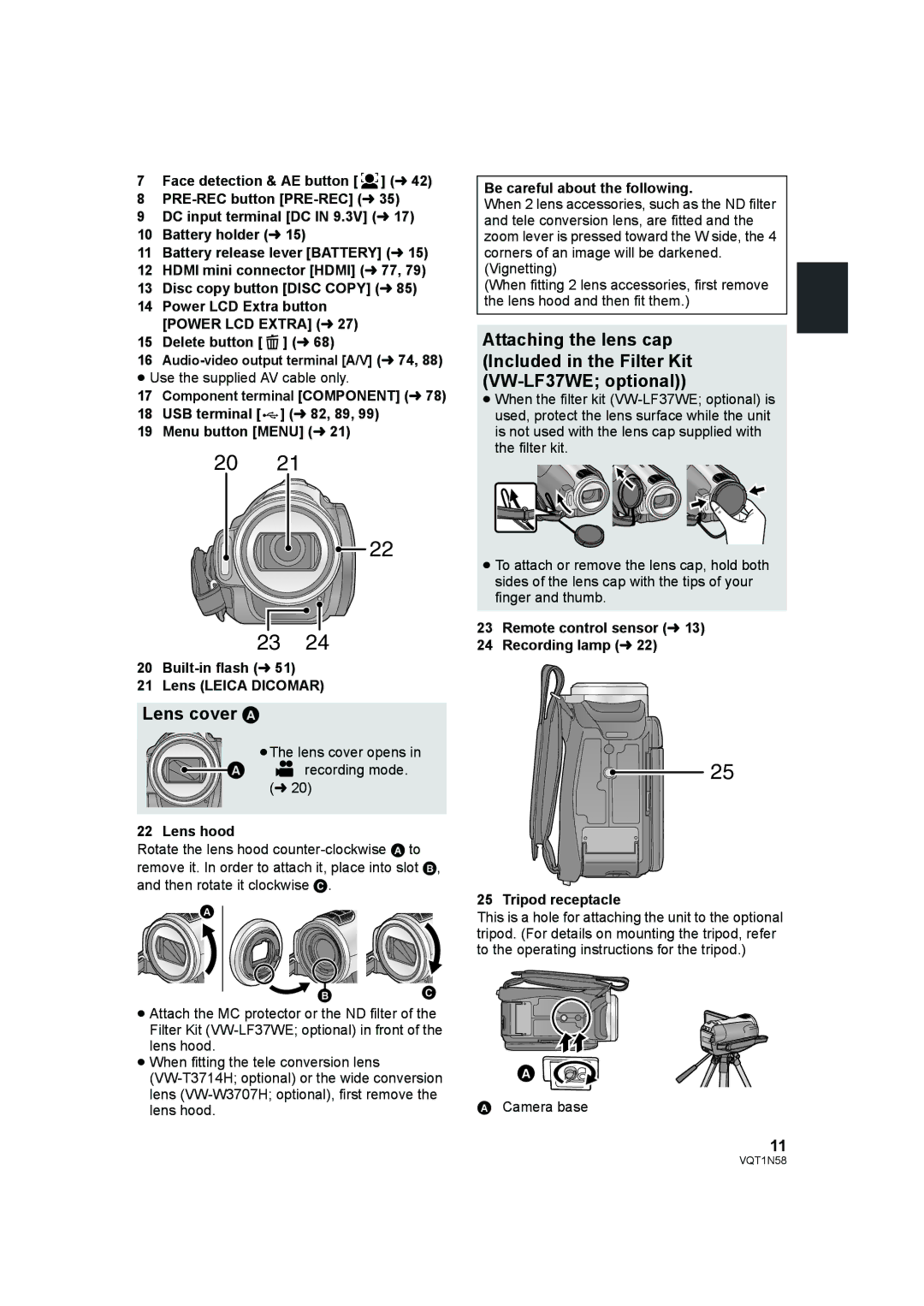 Panasonic HDC-SD9D operating instructions Lens cover a, Lens hood, Be careful about the following 