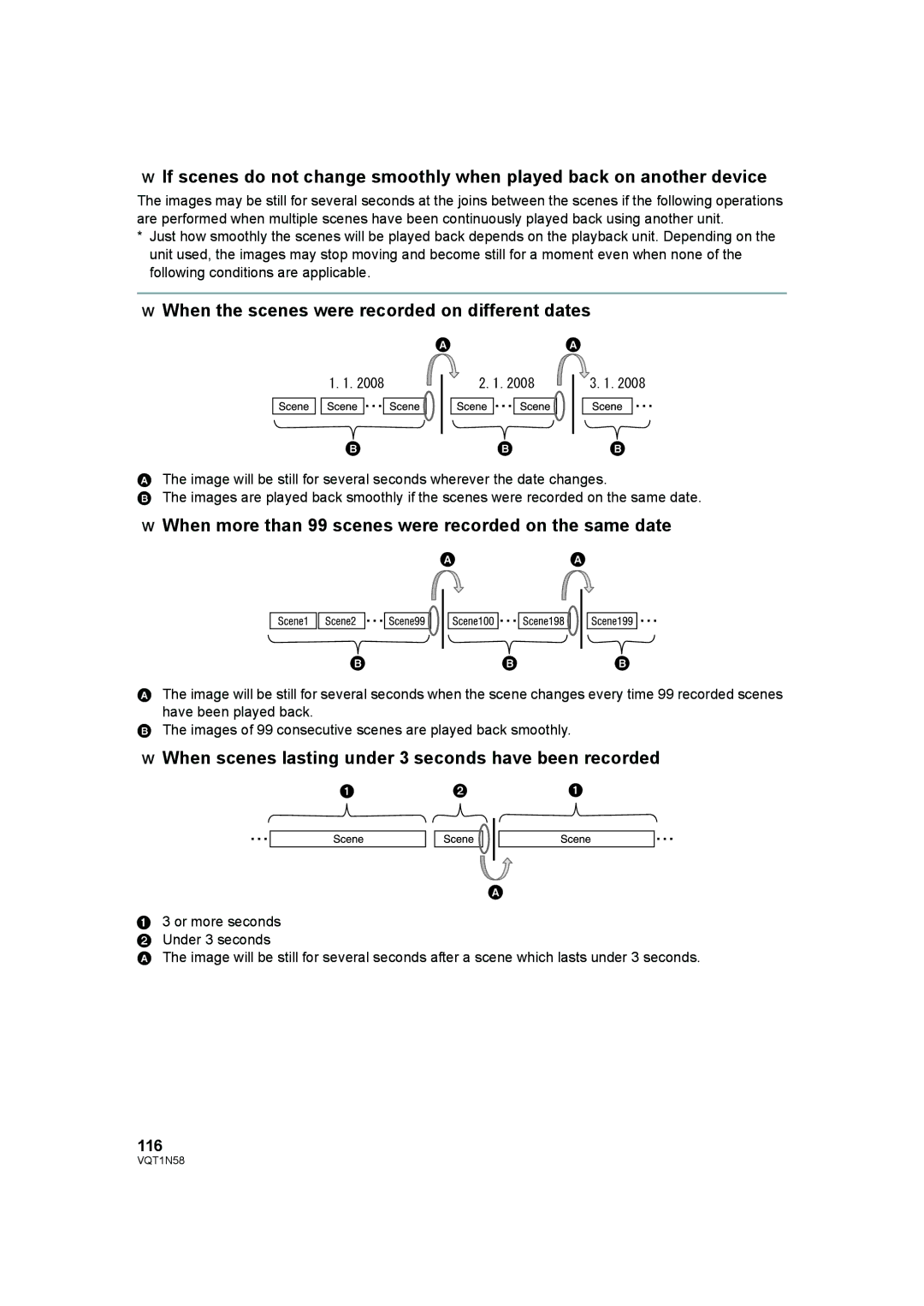 Panasonic HDC-SD9D operating instructions When the scenes were recorded on different dates, 116 