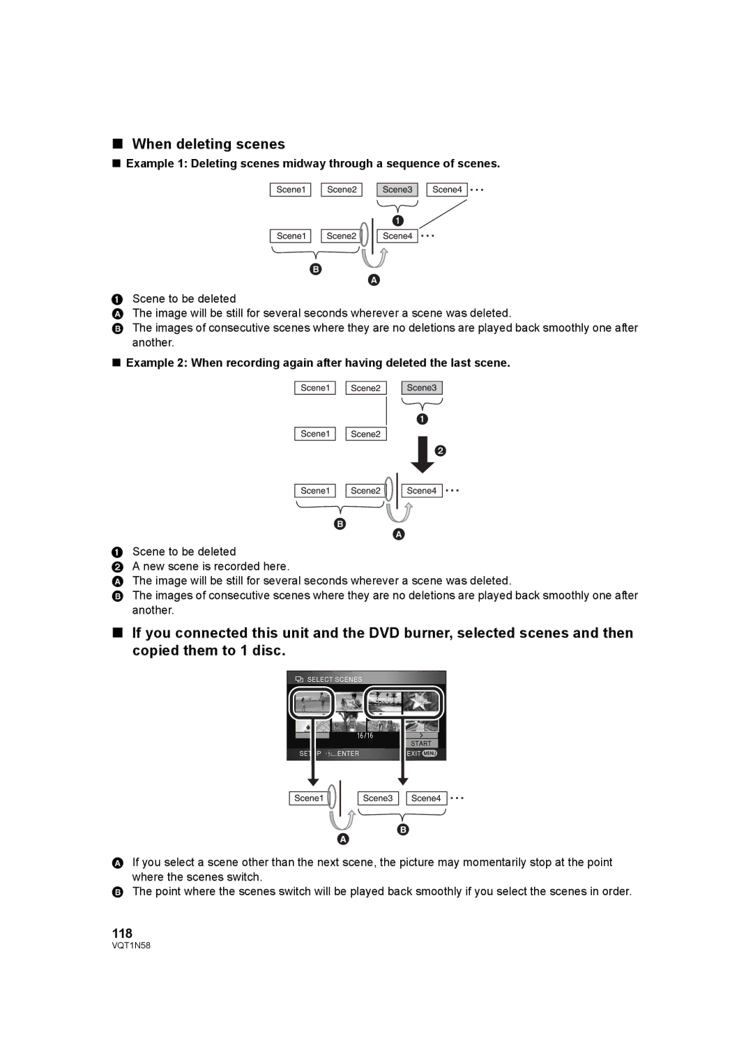 Panasonic HDC-SD9D operating instructions When deleting scenes, 118 