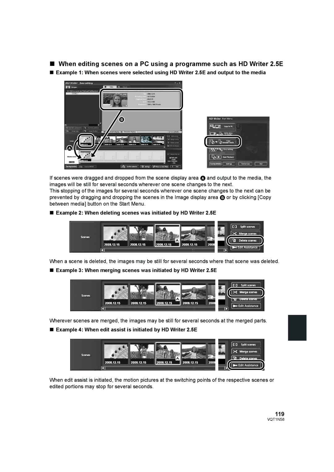 Panasonic HDC-SD9D operating instructions 119, Example 4 When edit assist is initiated by HD Writer 2.5E 