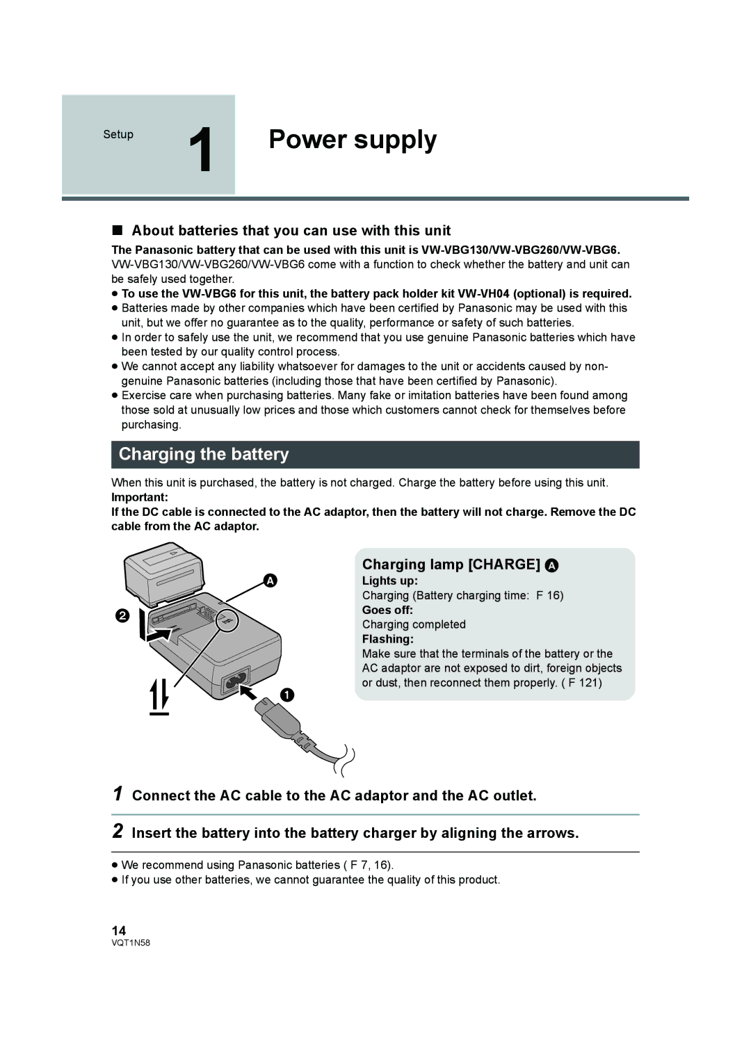 Panasonic HDC-SD9D Power supply, Charging the battery, About batteries that you can use with this unit 