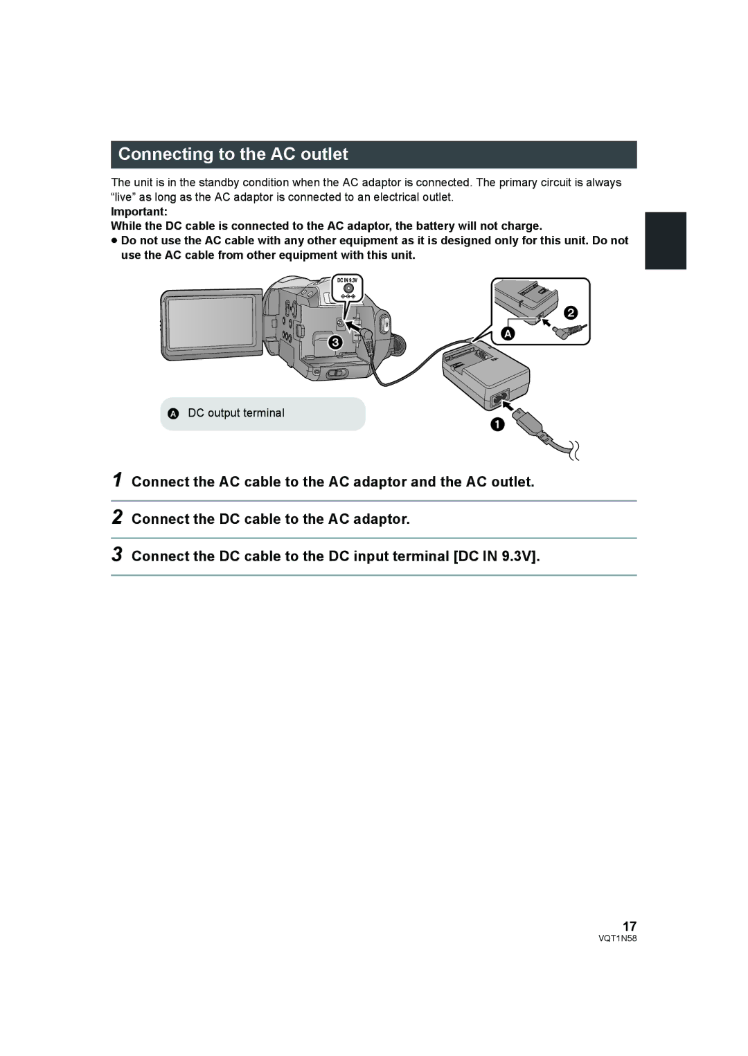 Panasonic HDC-SD9D operating instructions Connecting to the AC outlet 