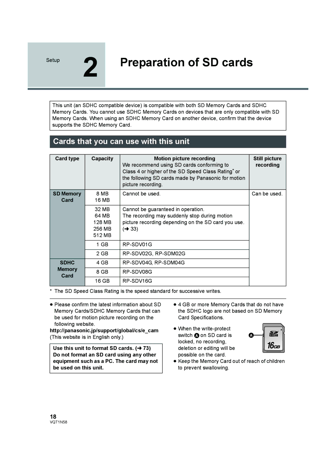 Panasonic HDC-SD9D operating instructions Setup 2 Preparation of SD cards, Cards that you can use with this unit, Sdhc 