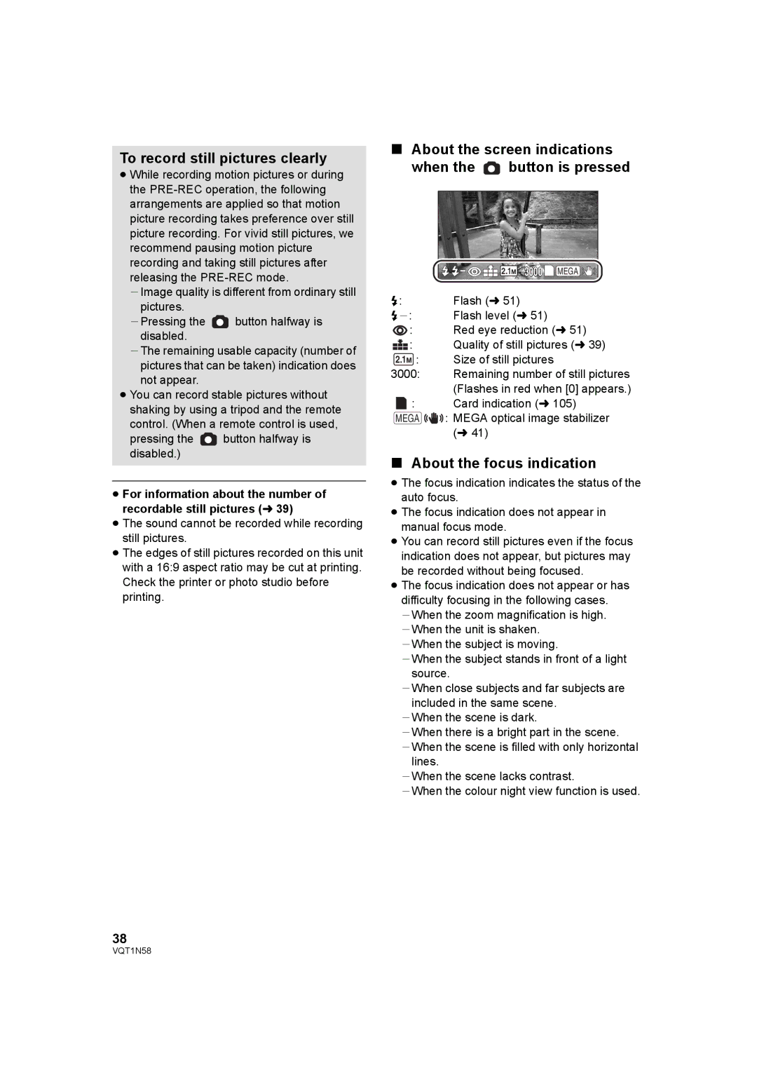 Panasonic HDC-SD9D To record still pictures clearly, About the screen indications When the button is pressed 