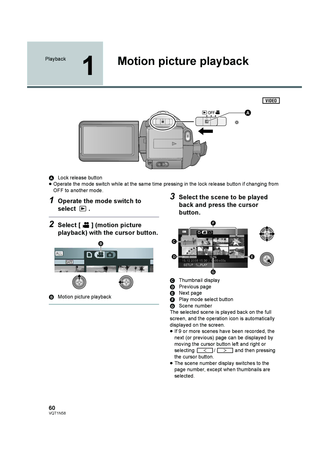 Panasonic HDC-SD9D operating instructions Motion picture playback 