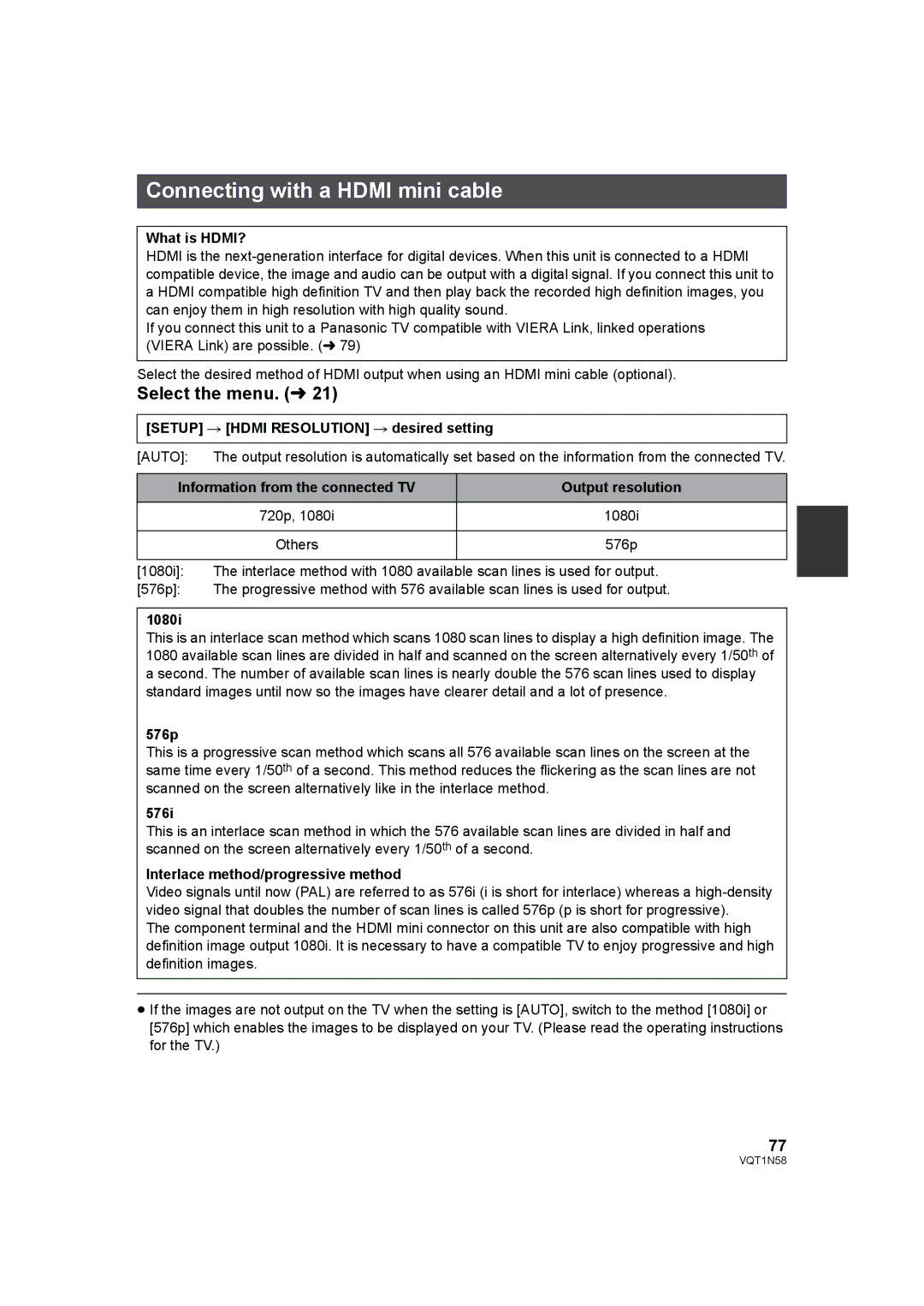 Panasonic HDC-SD9D operating instructions Connecting with a Hdmi mini cable 