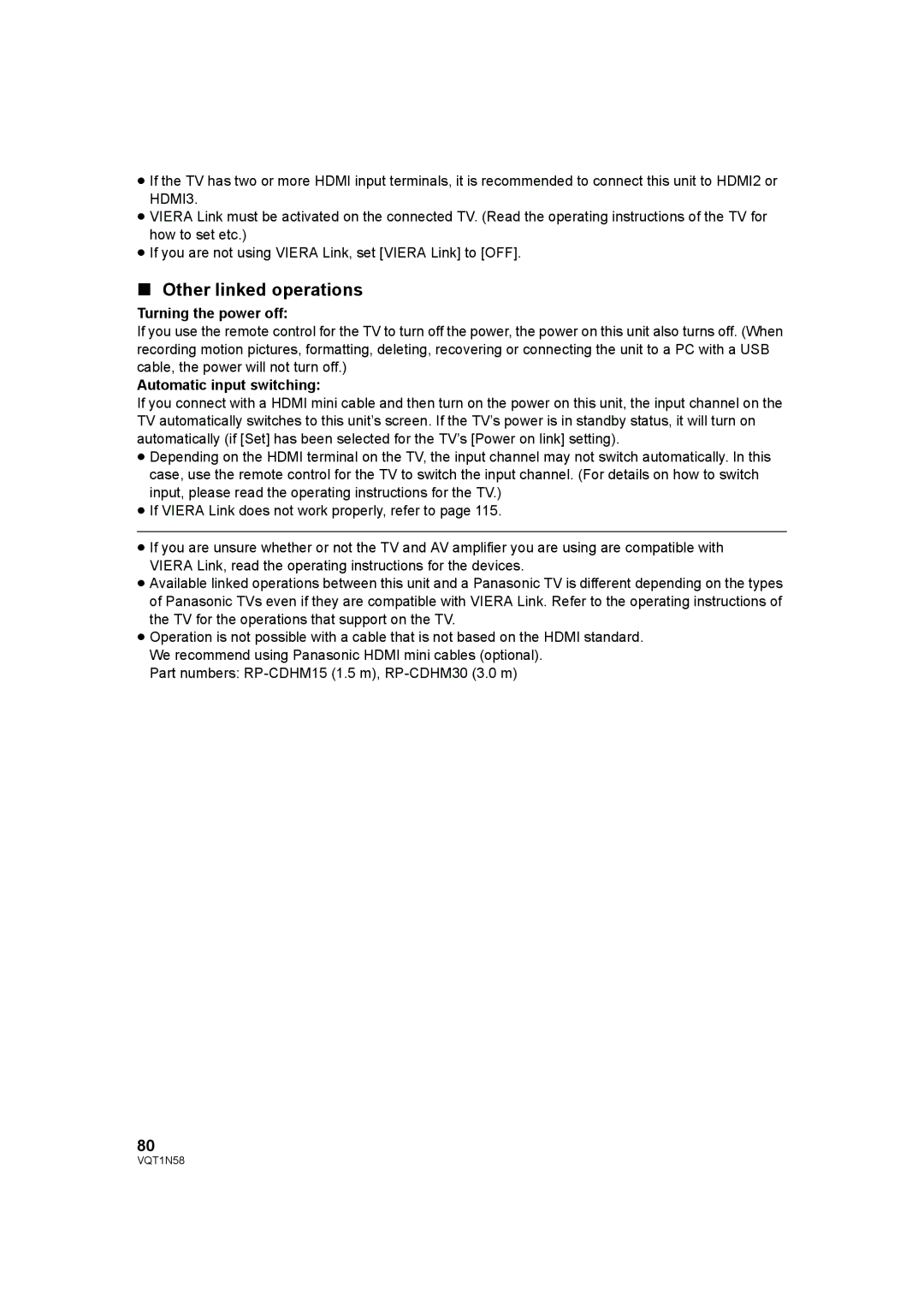 Panasonic HDC-SD9D operating instructions Other linked operations, Turning the power off, Automatic input switching 