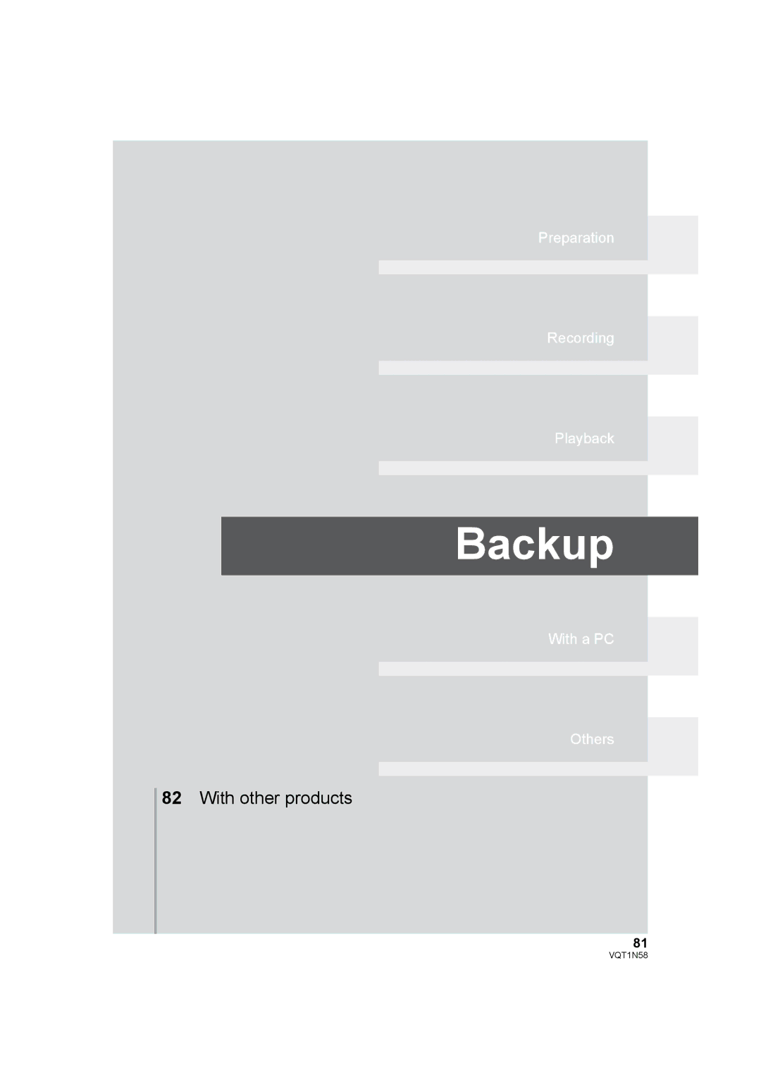 Panasonic HDC-SD9D operating instructions Backup 