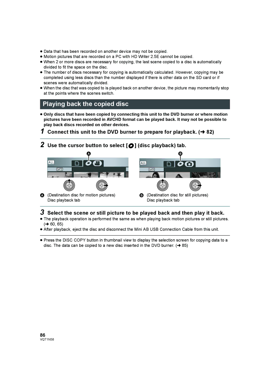 Panasonic HDC-SD9D operating instructions Playing back the copied disc 