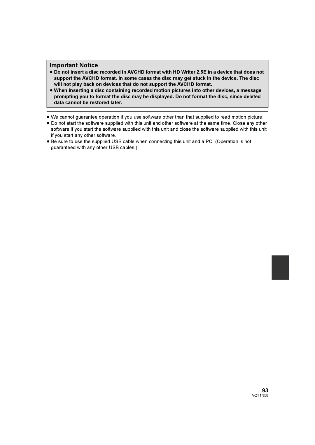 Panasonic HDC-SD9D operating instructions Important Notice 