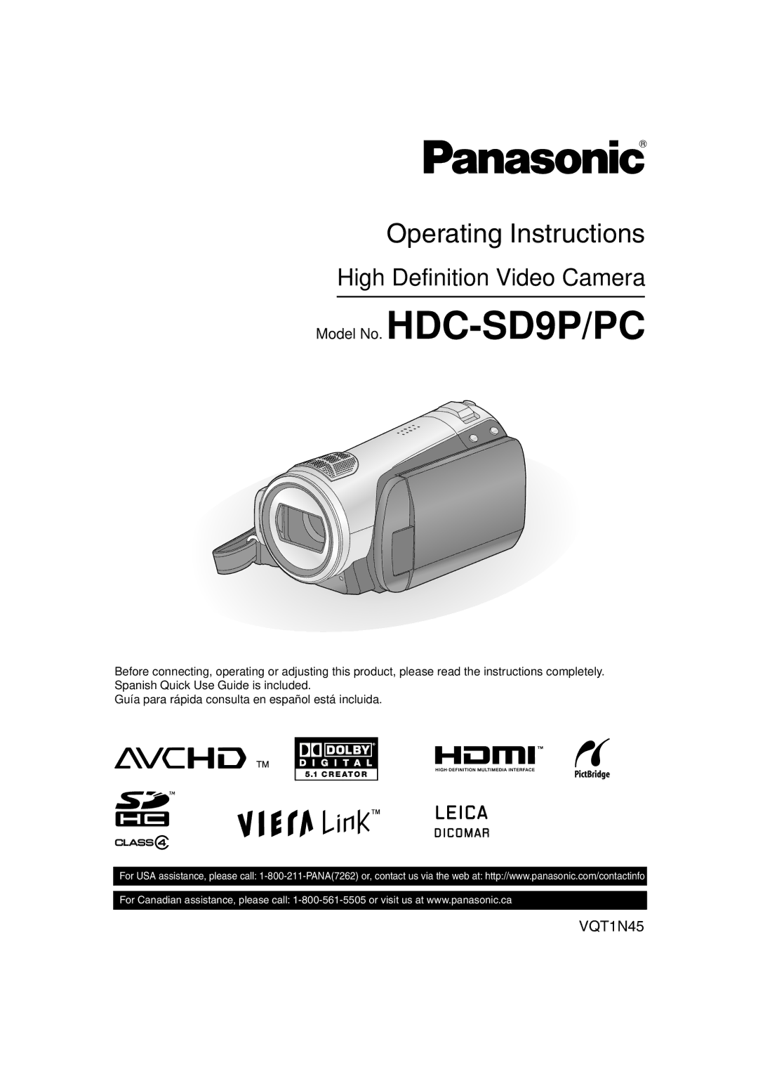 Panasonic HDC-SD9PC manual Model No. HDC-SD9P/PC 