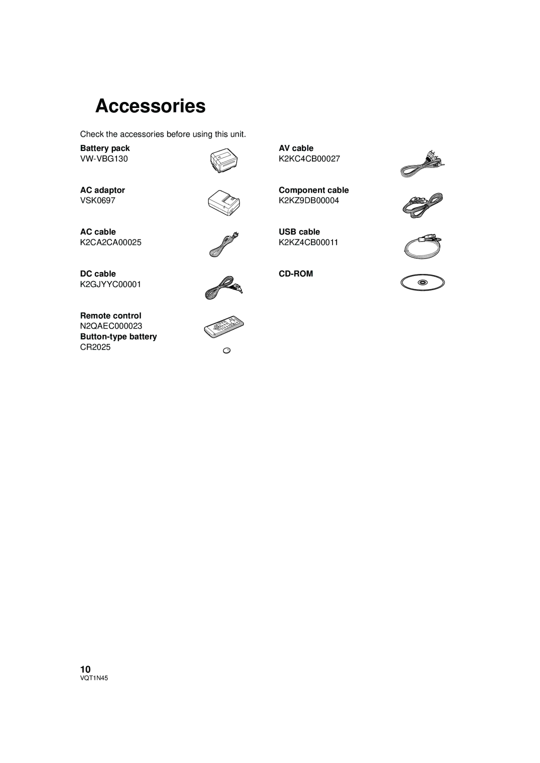 Panasonic HDC-SD9PC manual Accessories, Cd-Rom 