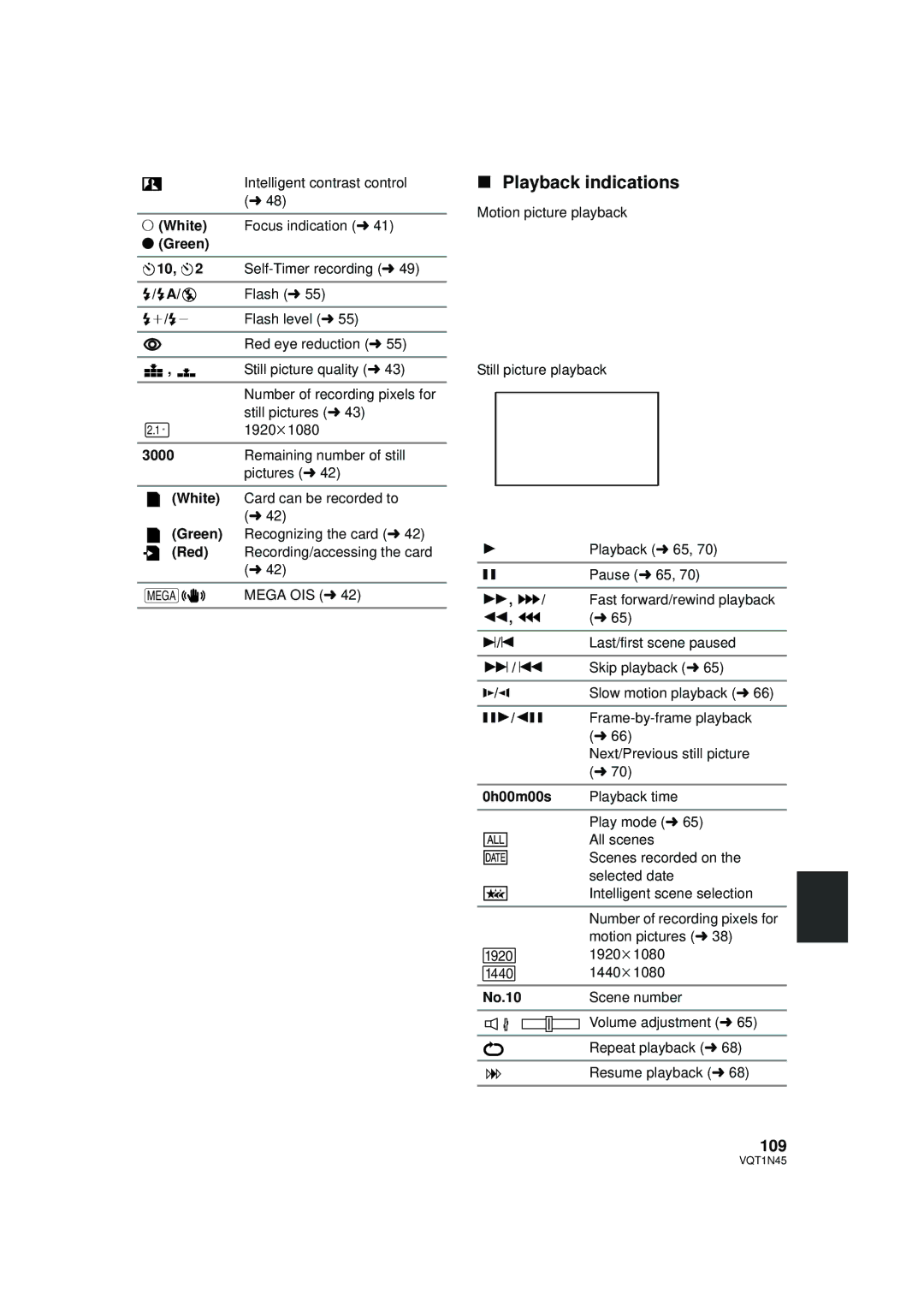 Panasonic HDC-SD9PC manual Playback indications, 109 