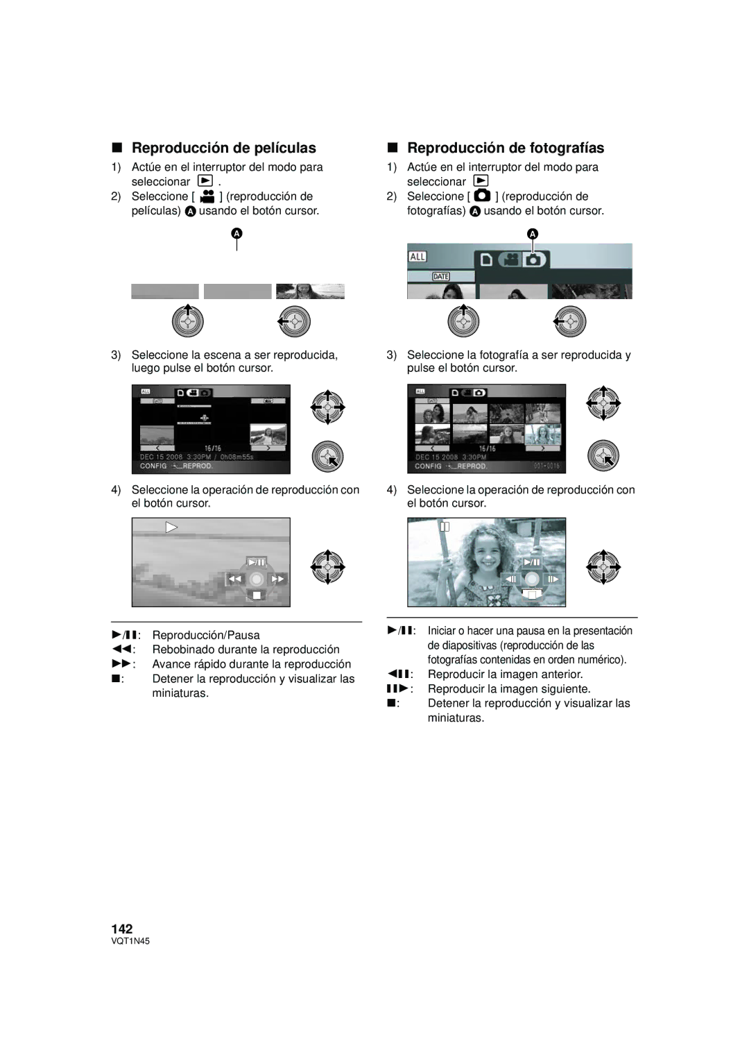 Panasonic HDC-SD9PC manual Reproducción de películas, Reproducción de fotografías, 142 