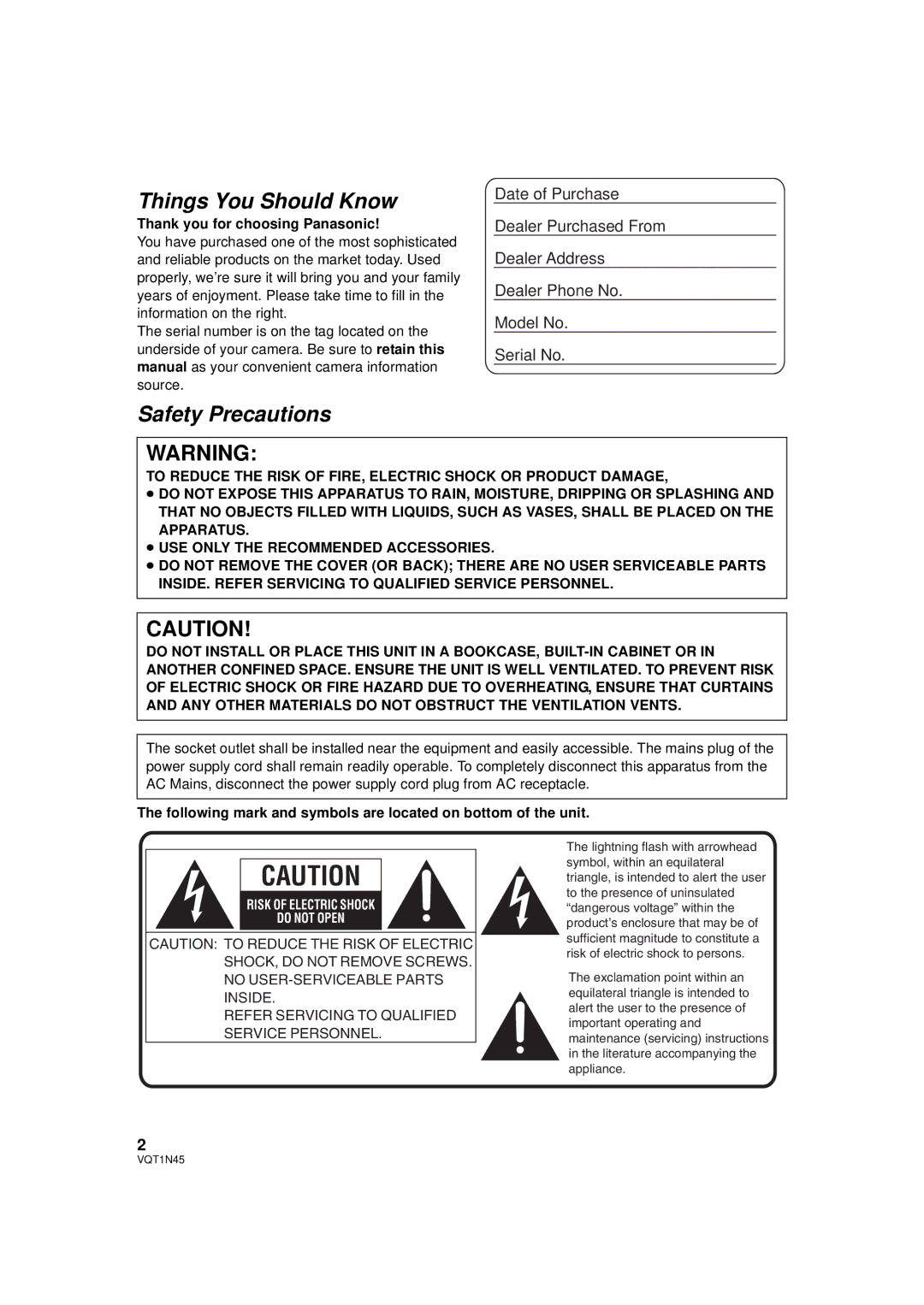 Panasonic HDC-SD9PC manual Thank you for choosing Panasonic, Following mark and symbols are located on bottom of the unit 