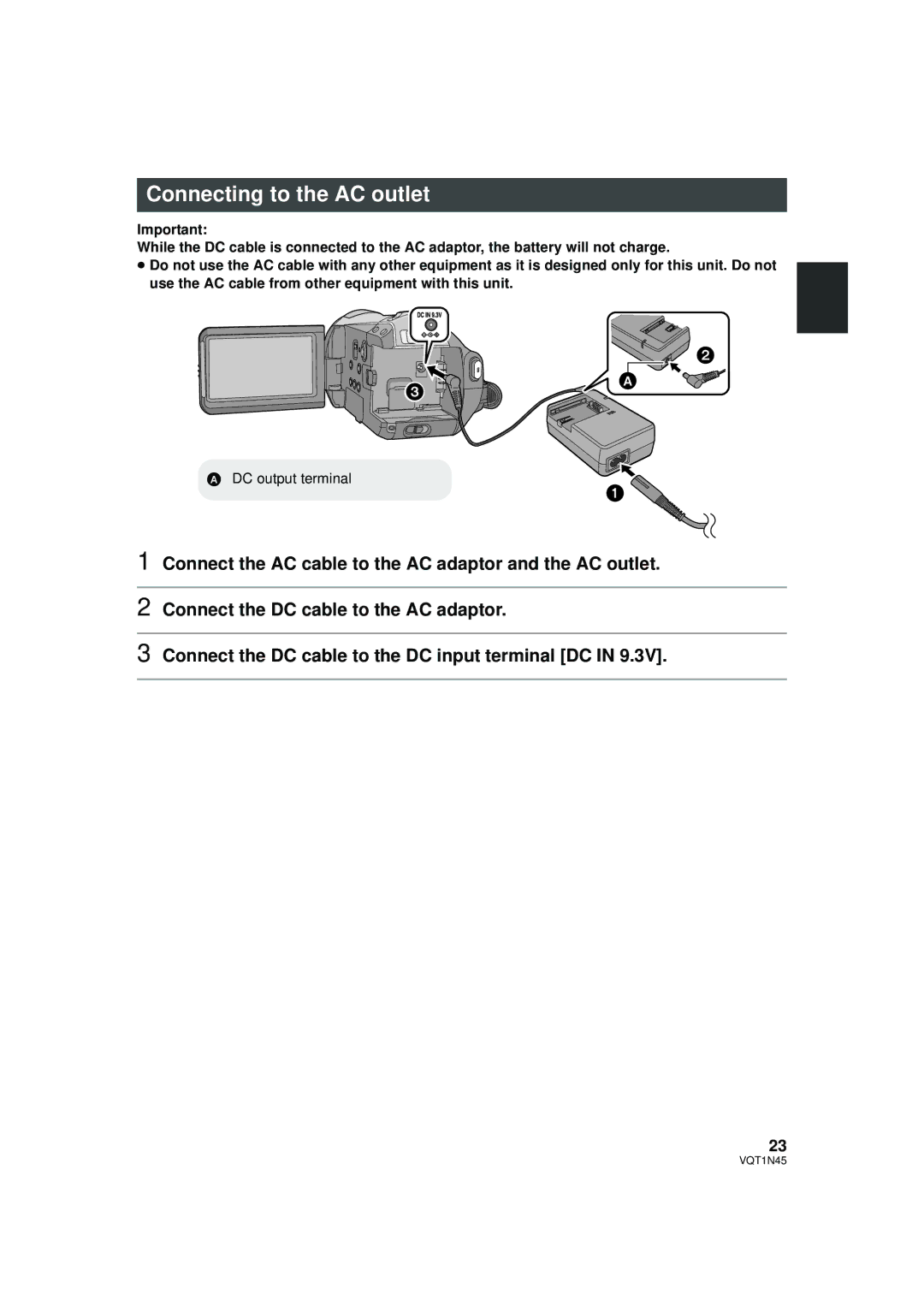 Panasonic HDC-SD9PC manual Connecting to the AC outlet 