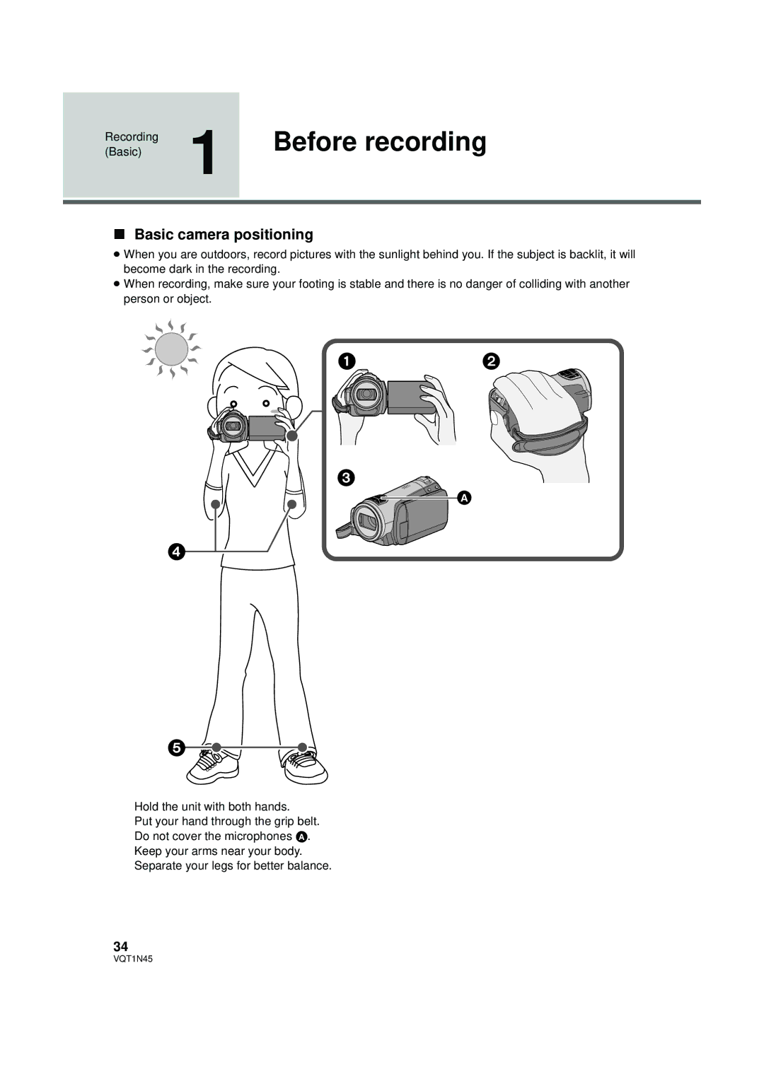 Panasonic HDC-SD9PC manual Before recording, Basic camera positioning 