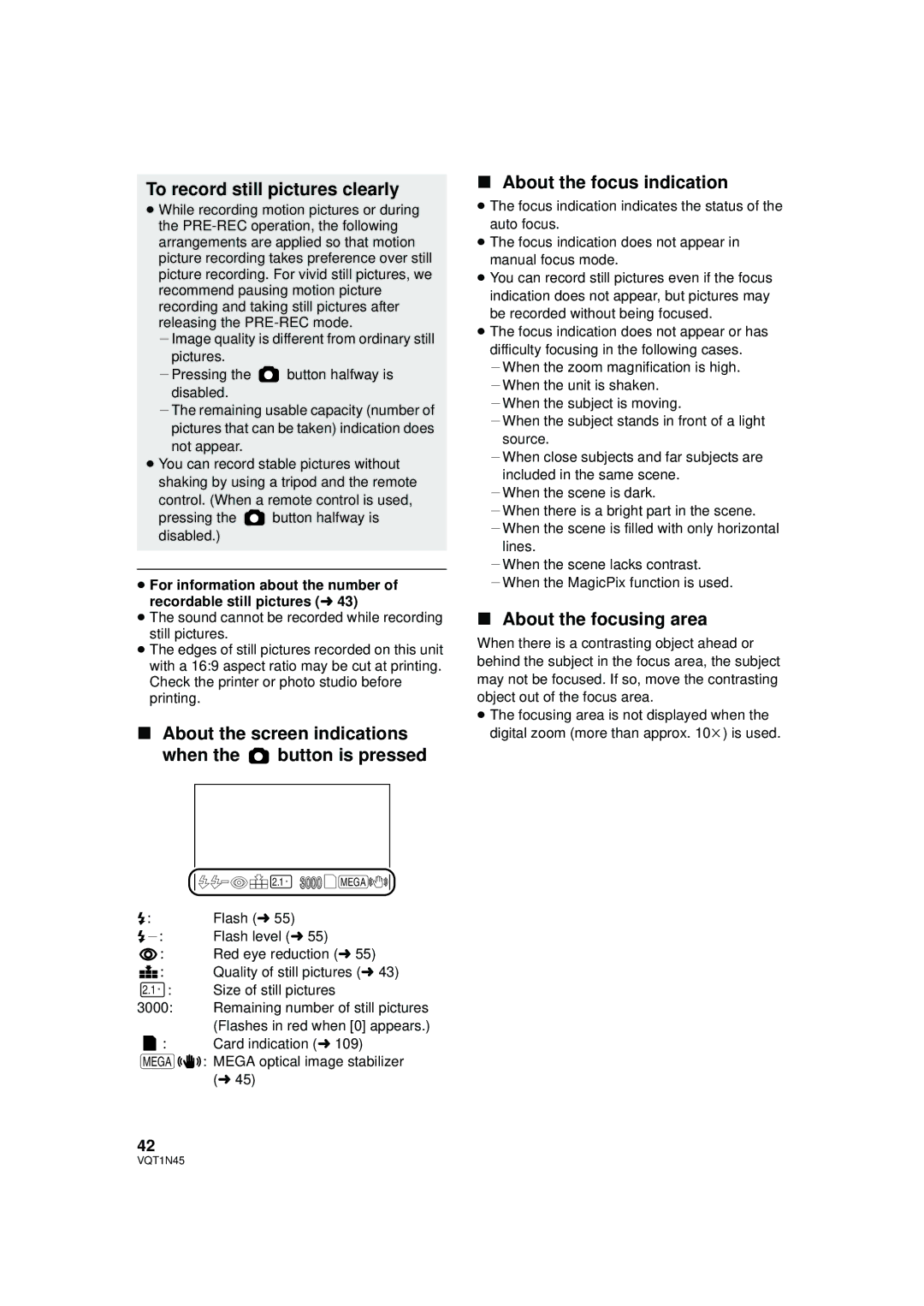 Panasonic HDC-SD9PC manual To record still pictures clearly, About the screen indications when the button is pressed 