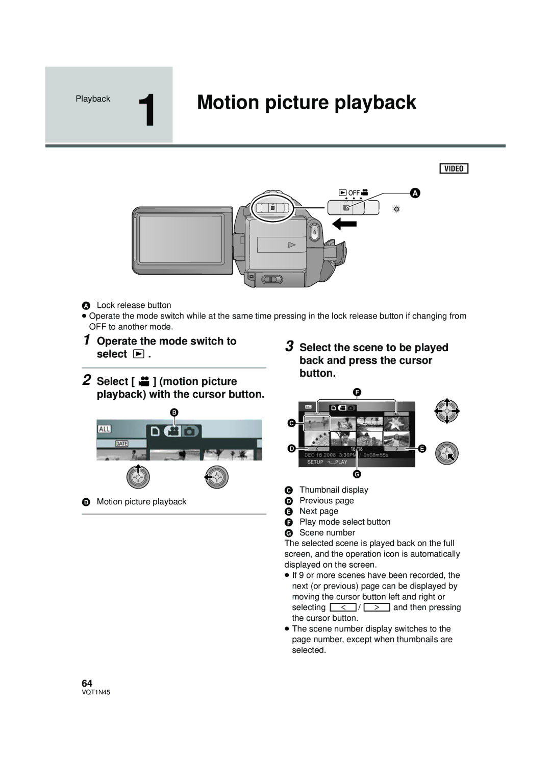 Panasonic HDC-SD9PC manual Motion picture playback 