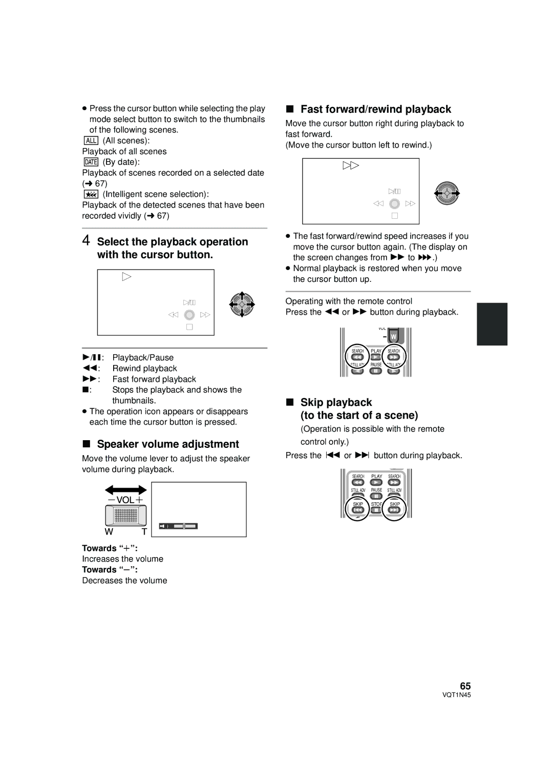 Panasonic HDC-SD9PC manual Select the playback operation with the cursor button, Speaker volume adjustment 