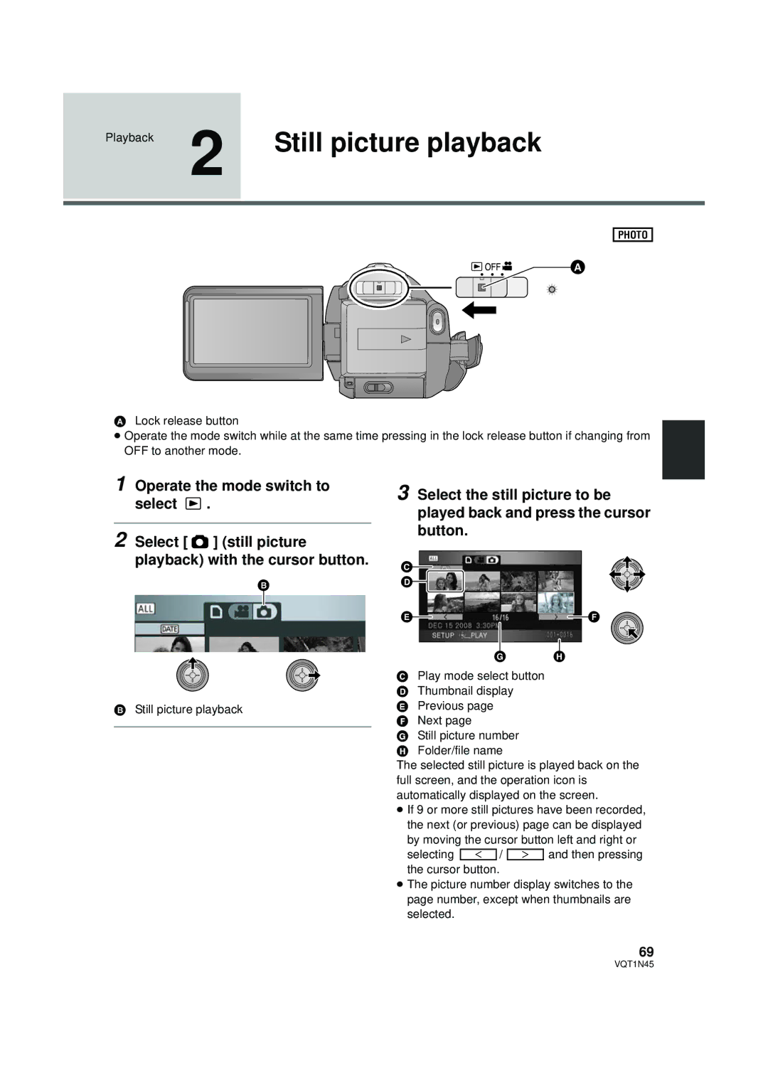 Panasonic HDC-SD9PC manual Still picture playback 