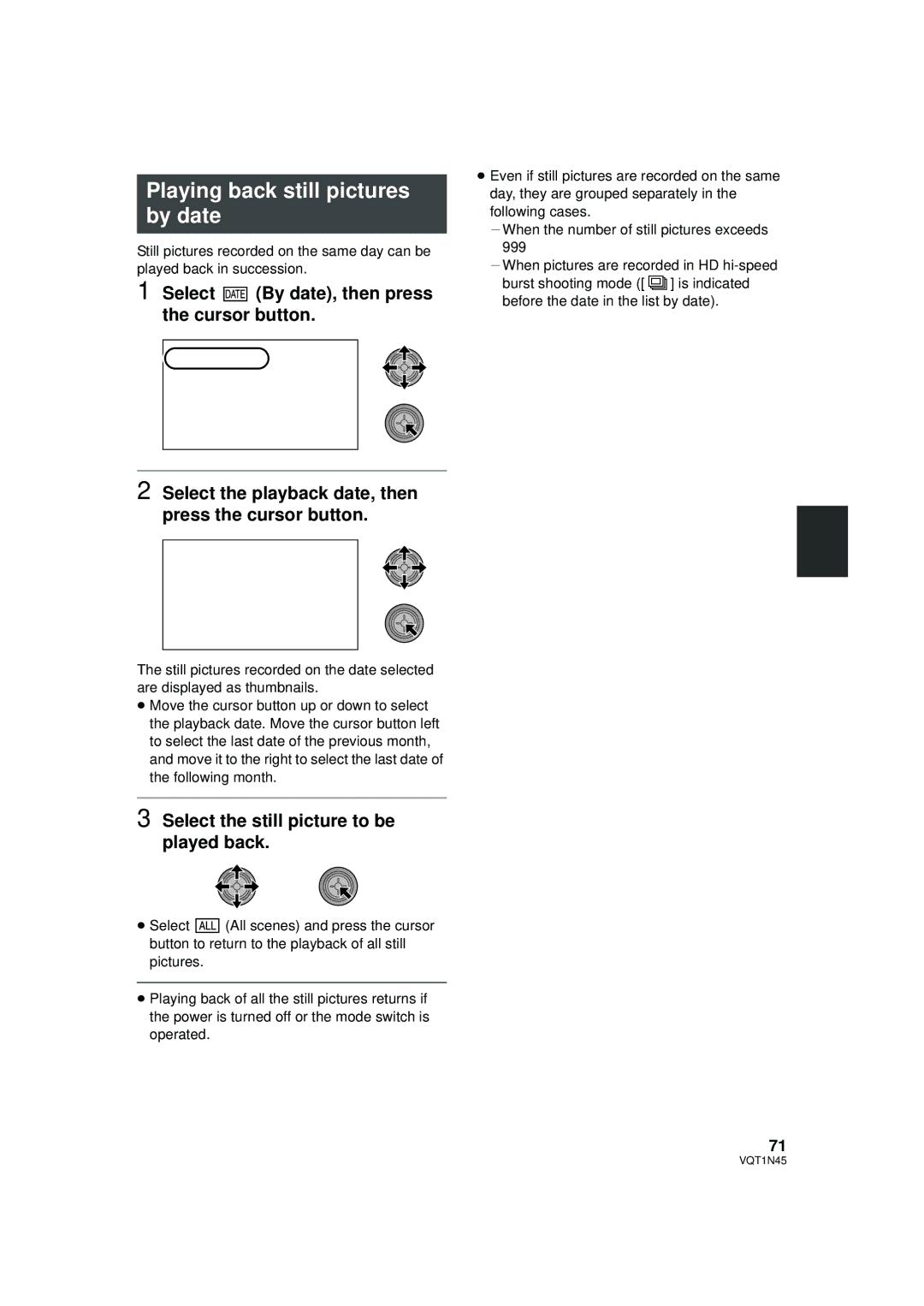 Panasonic HDC-SD9PC manual Playing back still pictures by date, Select the still picture to be played back 