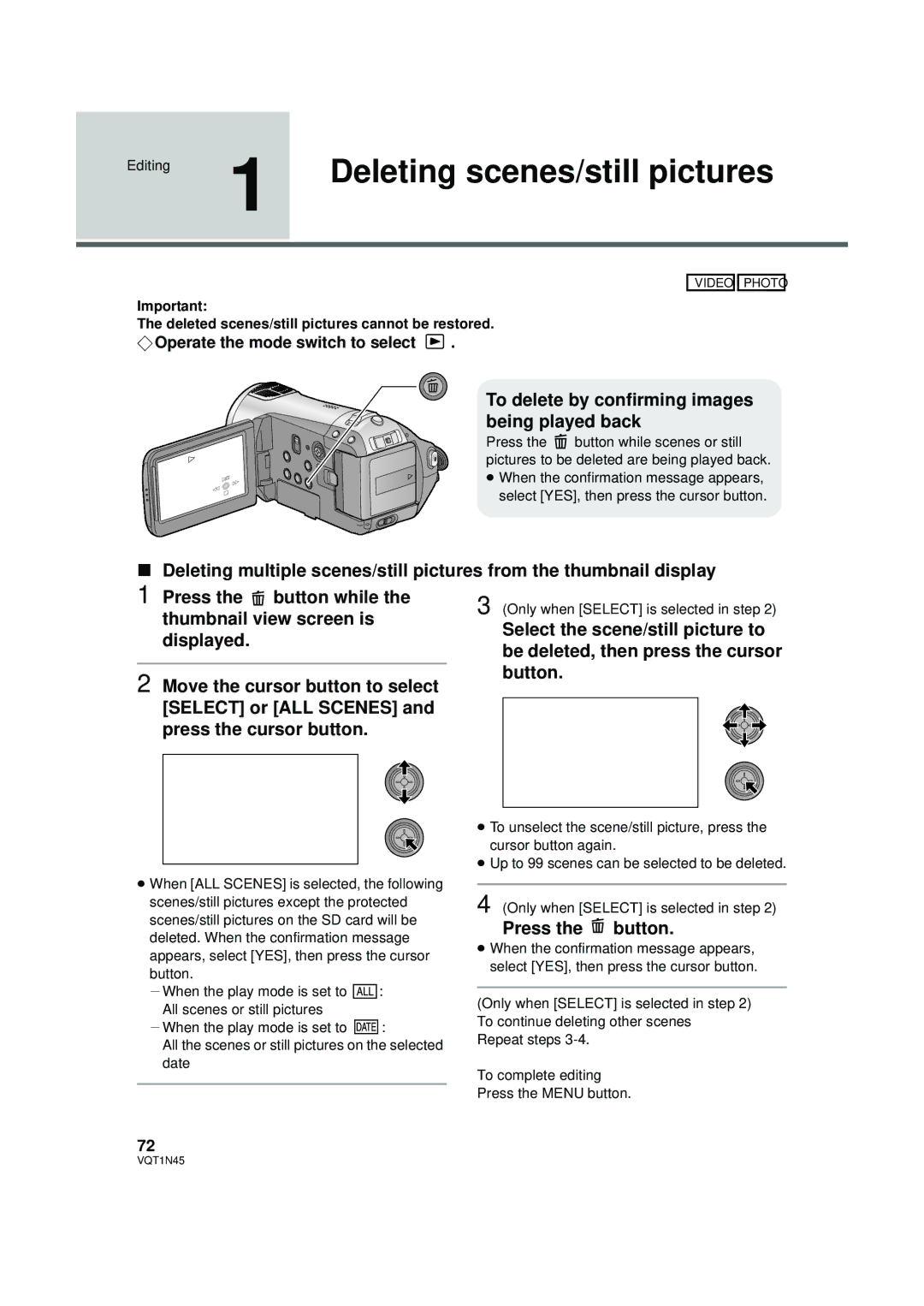 Panasonic HDC-SD9PC manual Deleting scenes/still pictures, To delete by confirming images being played back, Displayed 