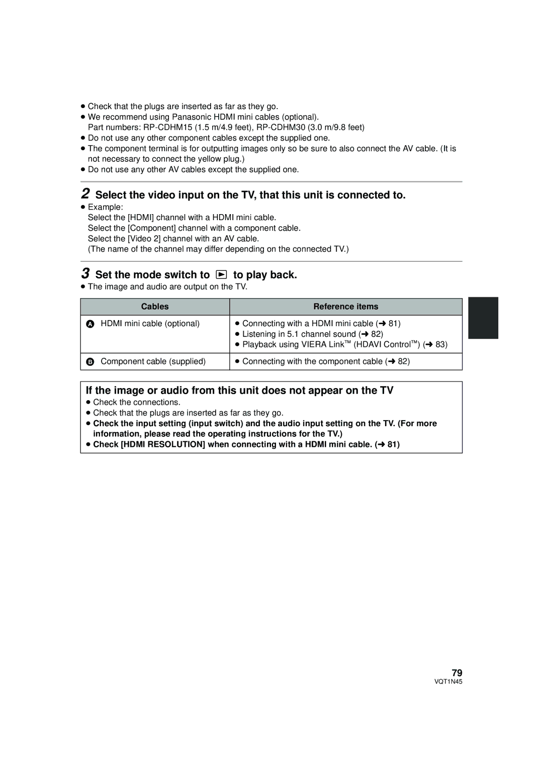 Panasonic HDC-SD9PC manual Set the mode switch to to play back, Cables Reference items 