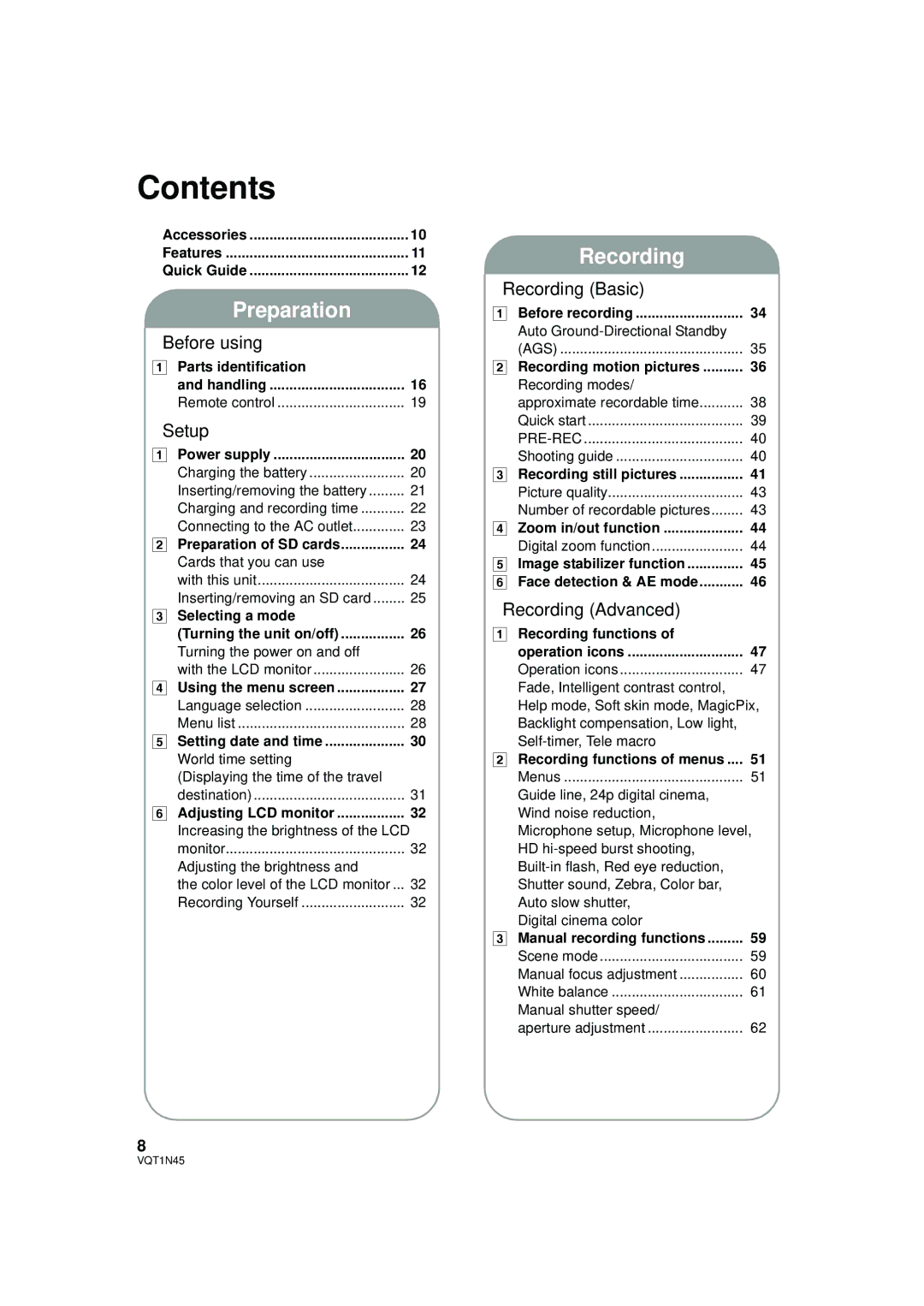 Panasonic HDC-SD9PC manual Contents 