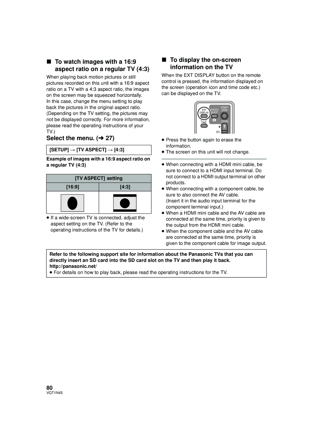 Panasonic HDC-SD9PC manual To watch images with a 169 aspect ratio on a regular TV 