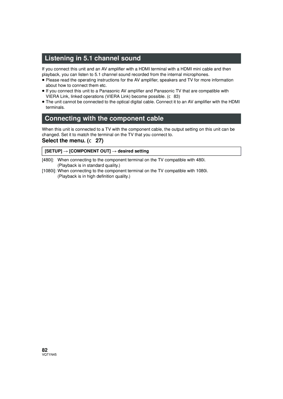 Panasonic HDC-SD9PC manual Listening in 5.1 channel sound, Connecting with the component cable 