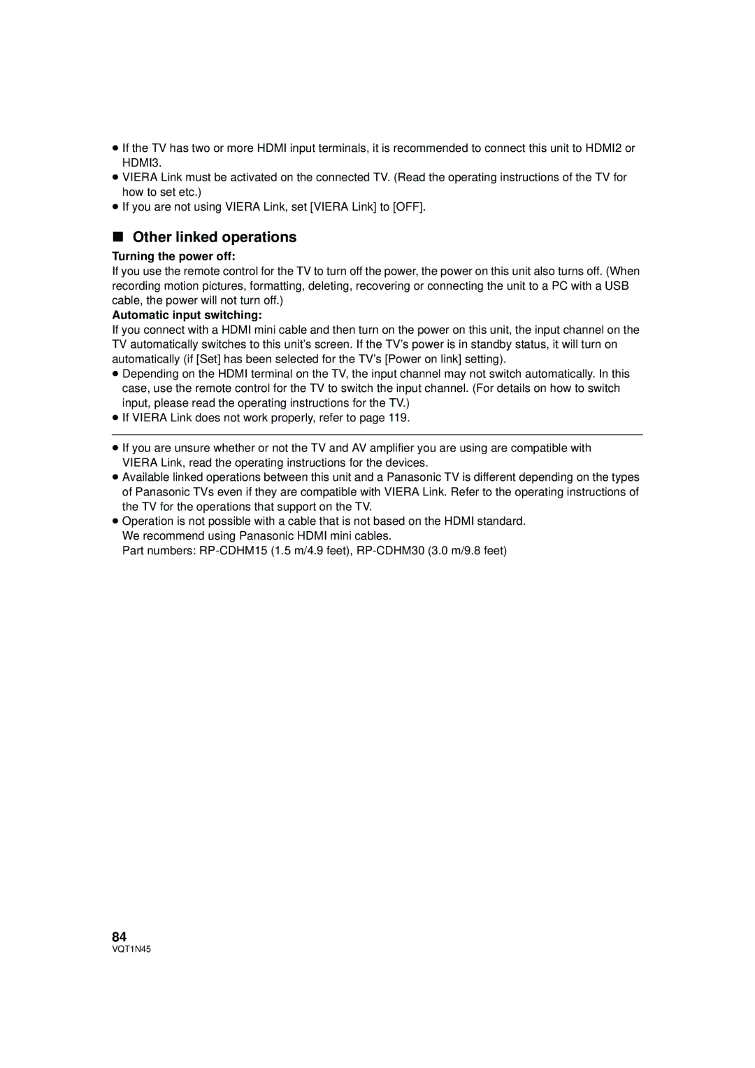 Panasonic HDC-SD9PC manual Other linked operations, Turning the power off, Automatic input switching 