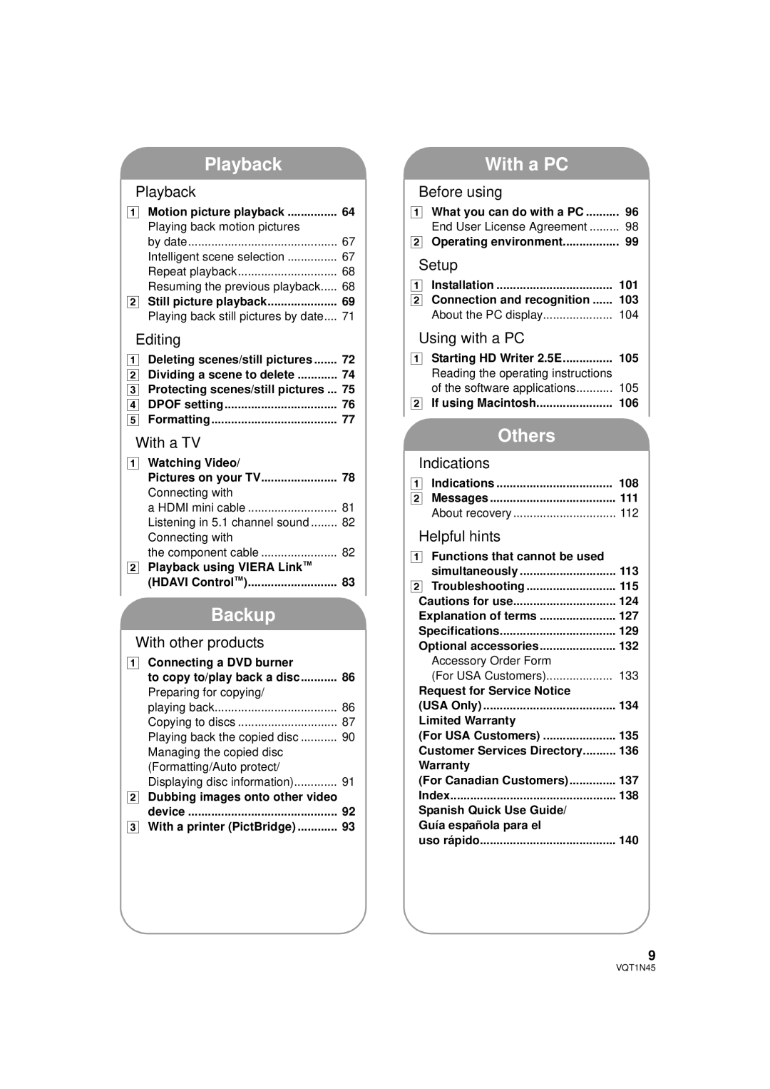 Panasonic HDC-SD9PC manual Playback, Backup, With a PC, Others 