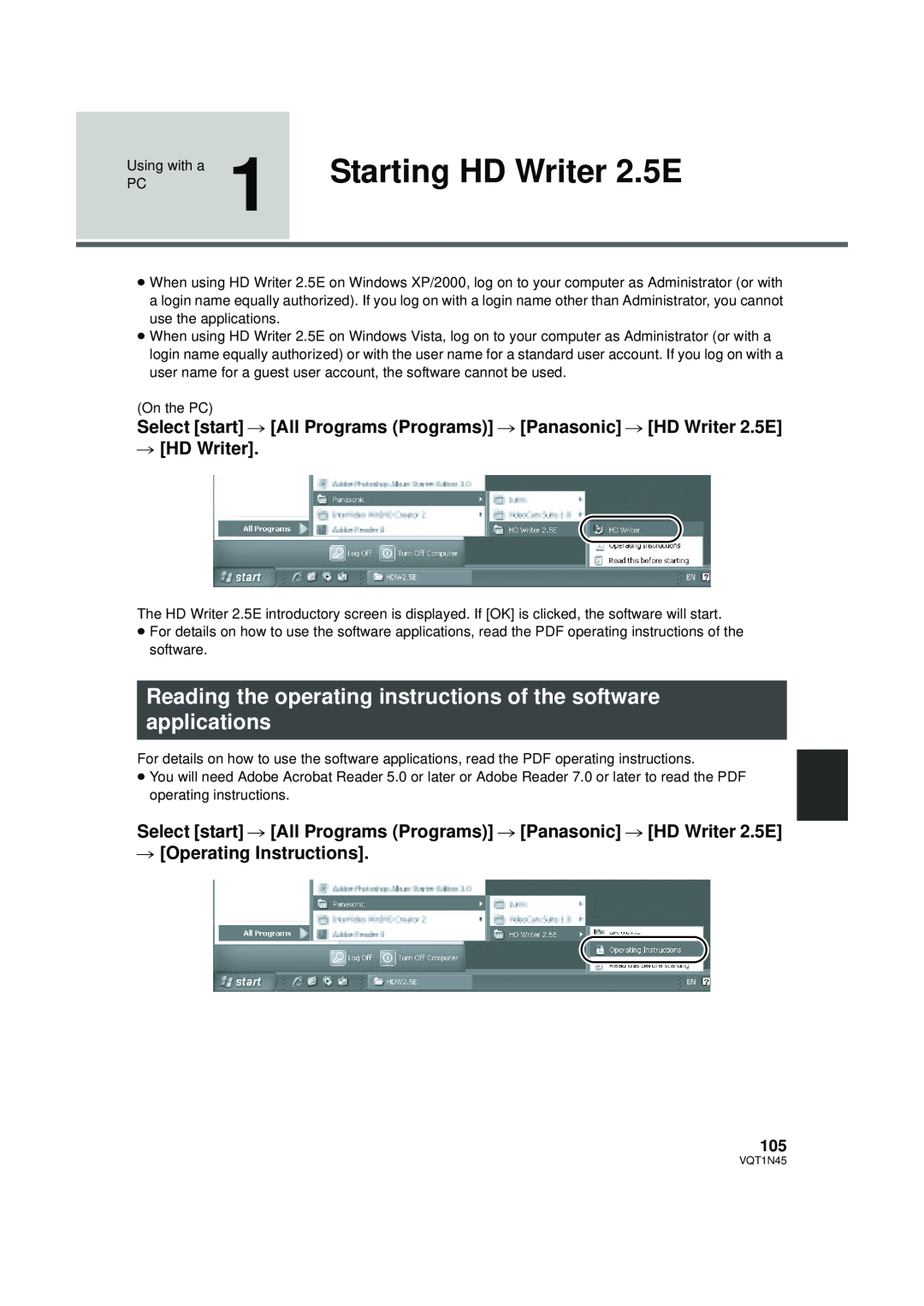 Panasonic HDC-SD9PC manual Starting HD Writer 2.5E, #HD Writer, #Operating Instructions 