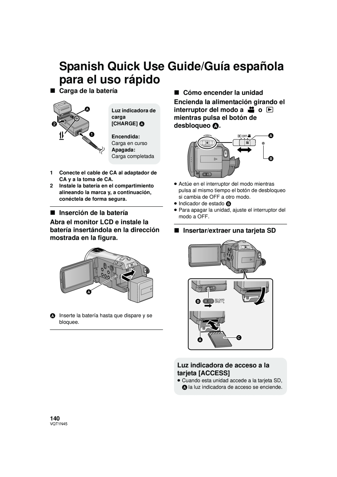 Panasonic HDC-SD9PC manual ∫Carga de la batería, ∫Inserción de la batería, ∫Cómo encender la unidad 