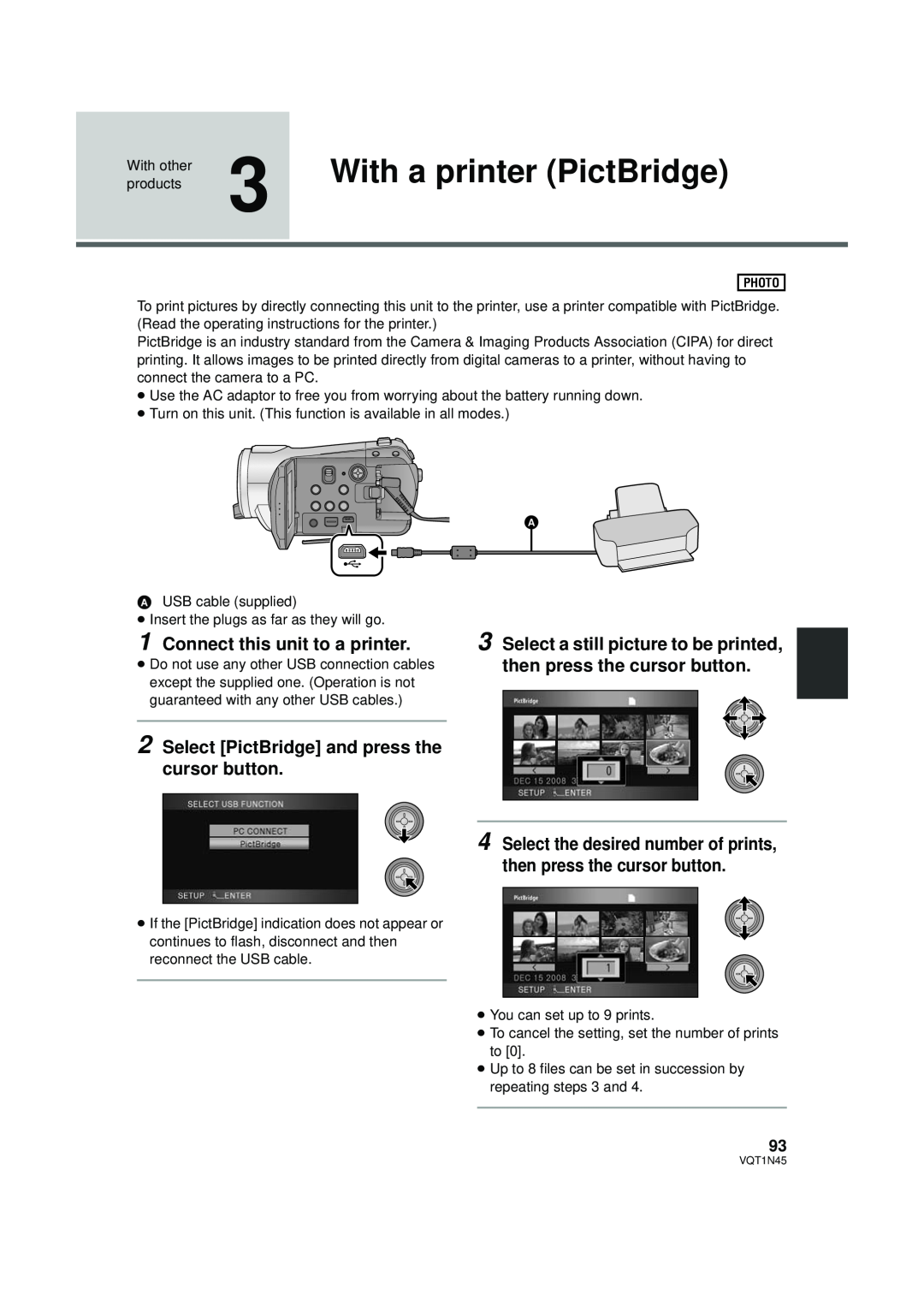 Panasonic HDC-SD9PC manual With a printer PictBridge, Connect this unit to a printer 