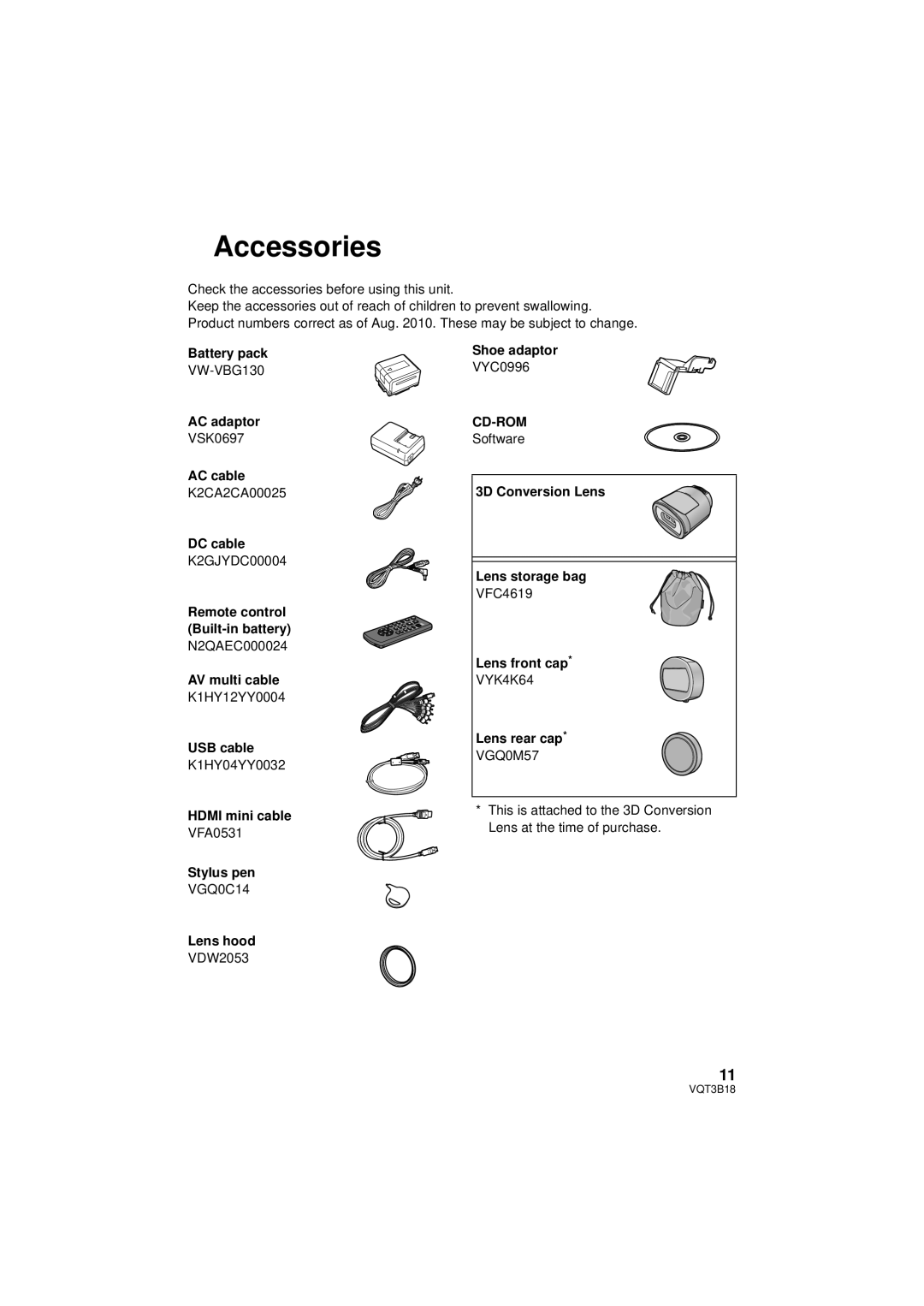 Panasonic HDC-SDT750K, HDC-SDT750PP operating instructions Accessories, Cd-Rom 