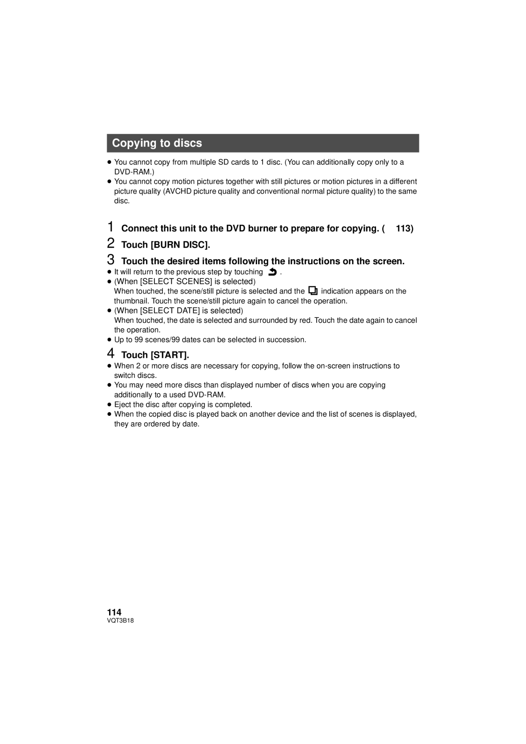 Panasonic HDC-SDT750PP, HDC-SDT750K operating instructions Copying to discs, 114 