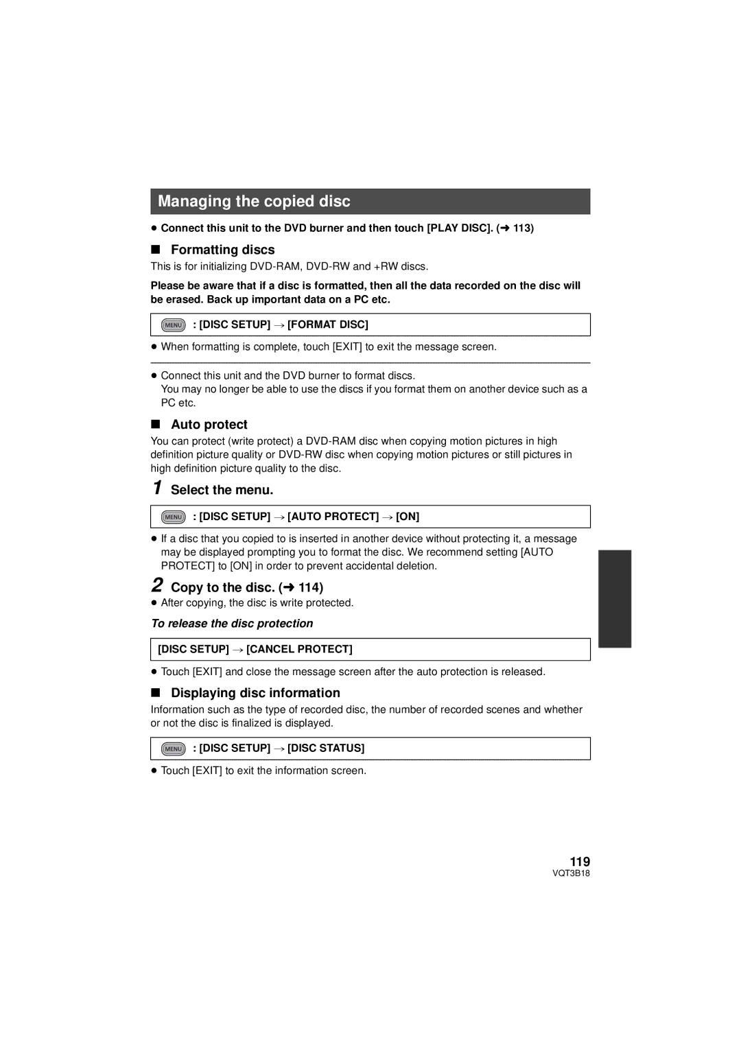 Panasonic HDC-SDT750K, HDC-SDT750PP operating instructions Managing the copied disc 