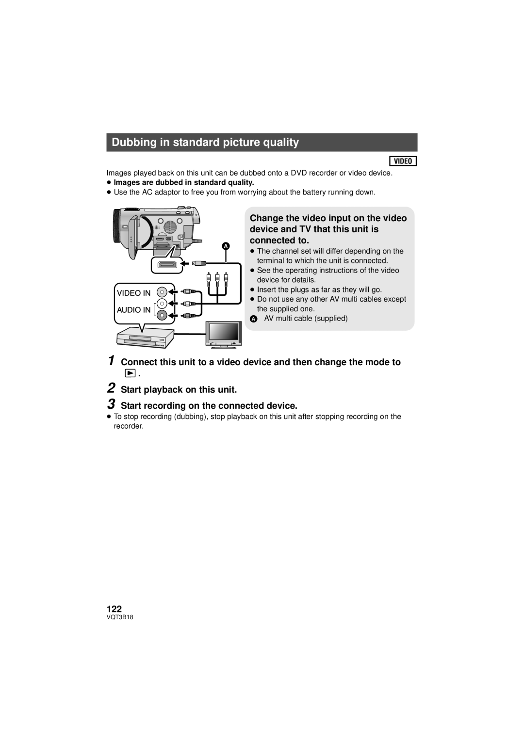 Panasonic HDC-SDT750PP, HDC-SDT750K Dubbing in standard picture quality, 122, ≥ Images are dubbed in standard quality 