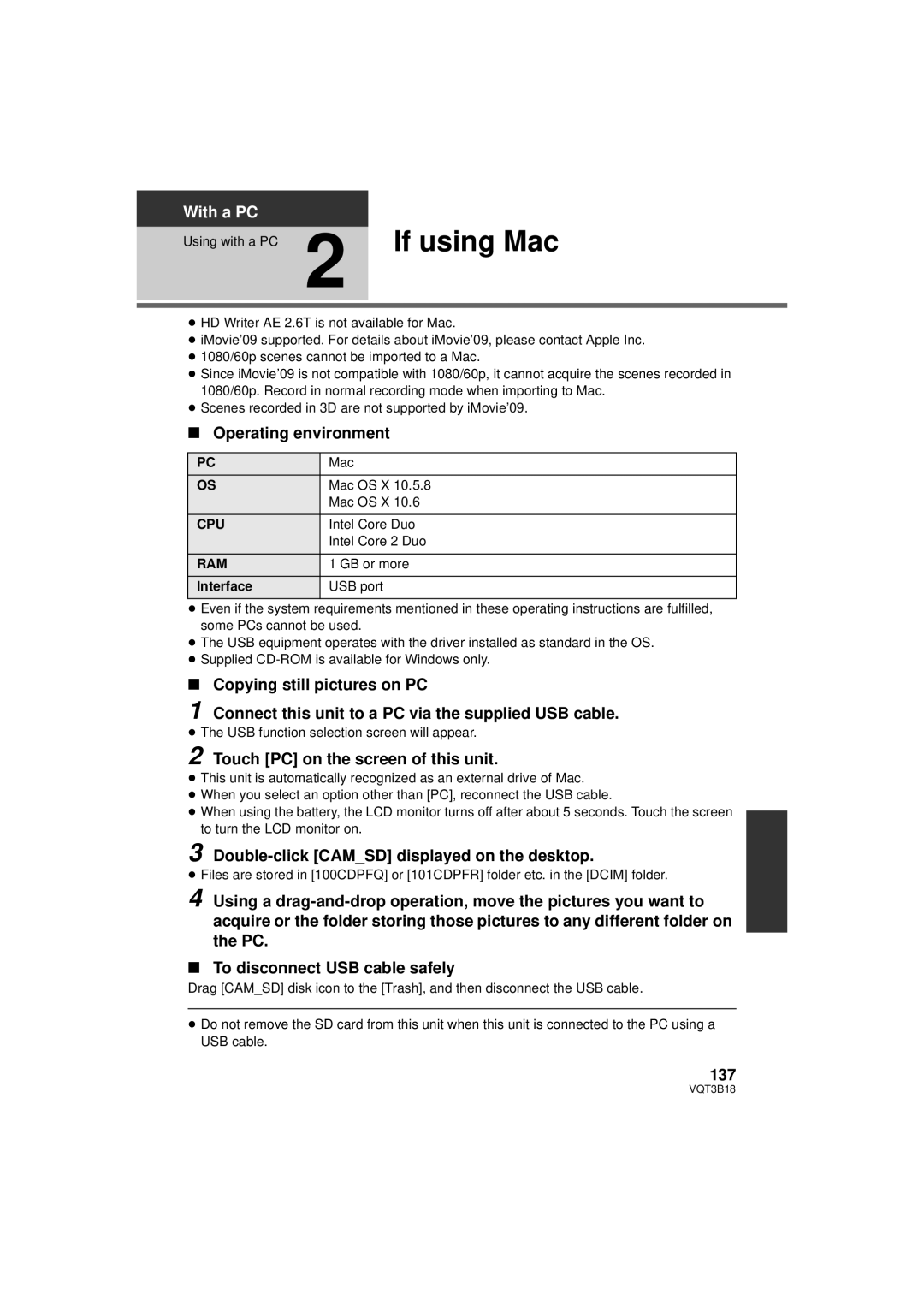 Panasonic HDC-SDT750K, HDC-SDT750PP Operating environment, Double-click Camsd displayed on the desktop, 137 