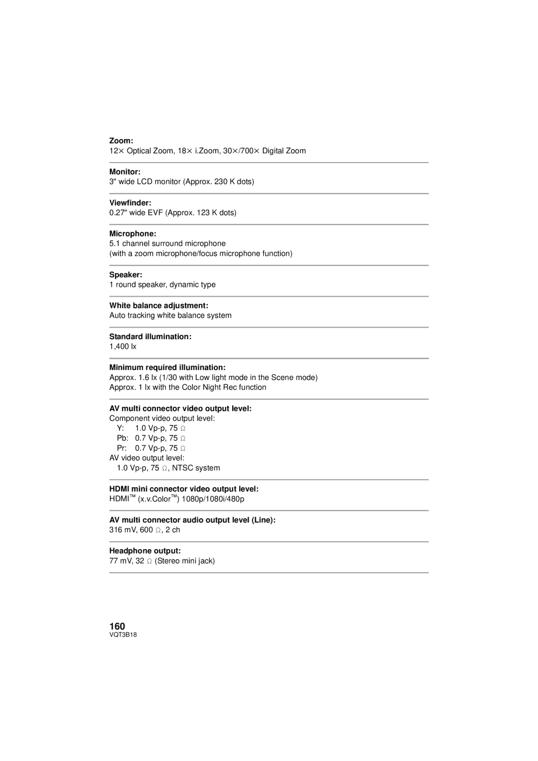 Panasonic HDC-SDT750PP, HDC-SDT750K operating instructions 160 