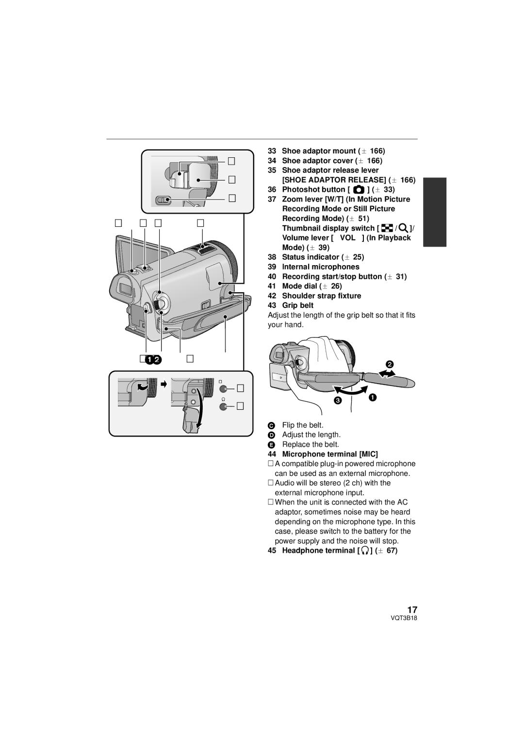 Panasonic HDC-SDT750K, HDC-SDT750PP Your hand, Flip the belt Adjust the length Replace the belt, Microphone terminal MIC 