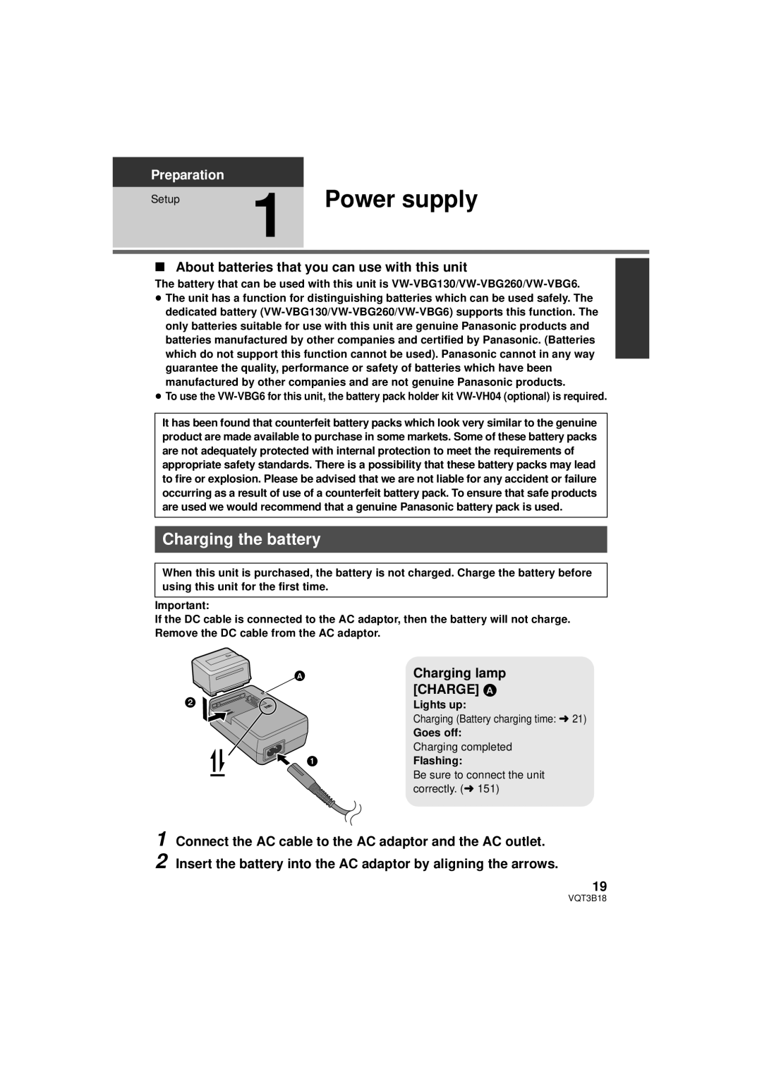 Panasonic HDC-SDT750K Power supply, Charging the battery, About batteries that you can use with this unit, Flashing 